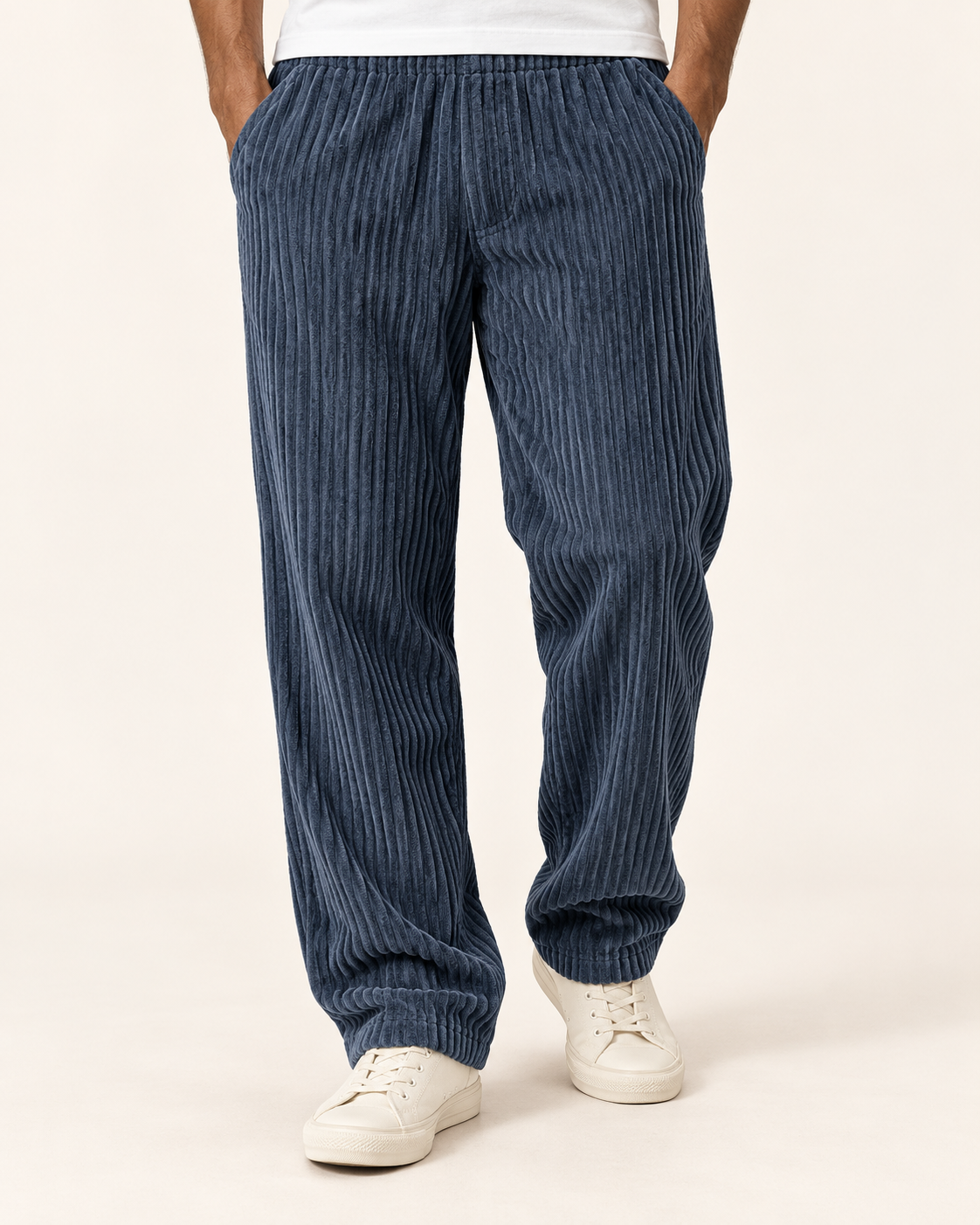 Men's Relaxed Jumbo Cord Trousers in Blue