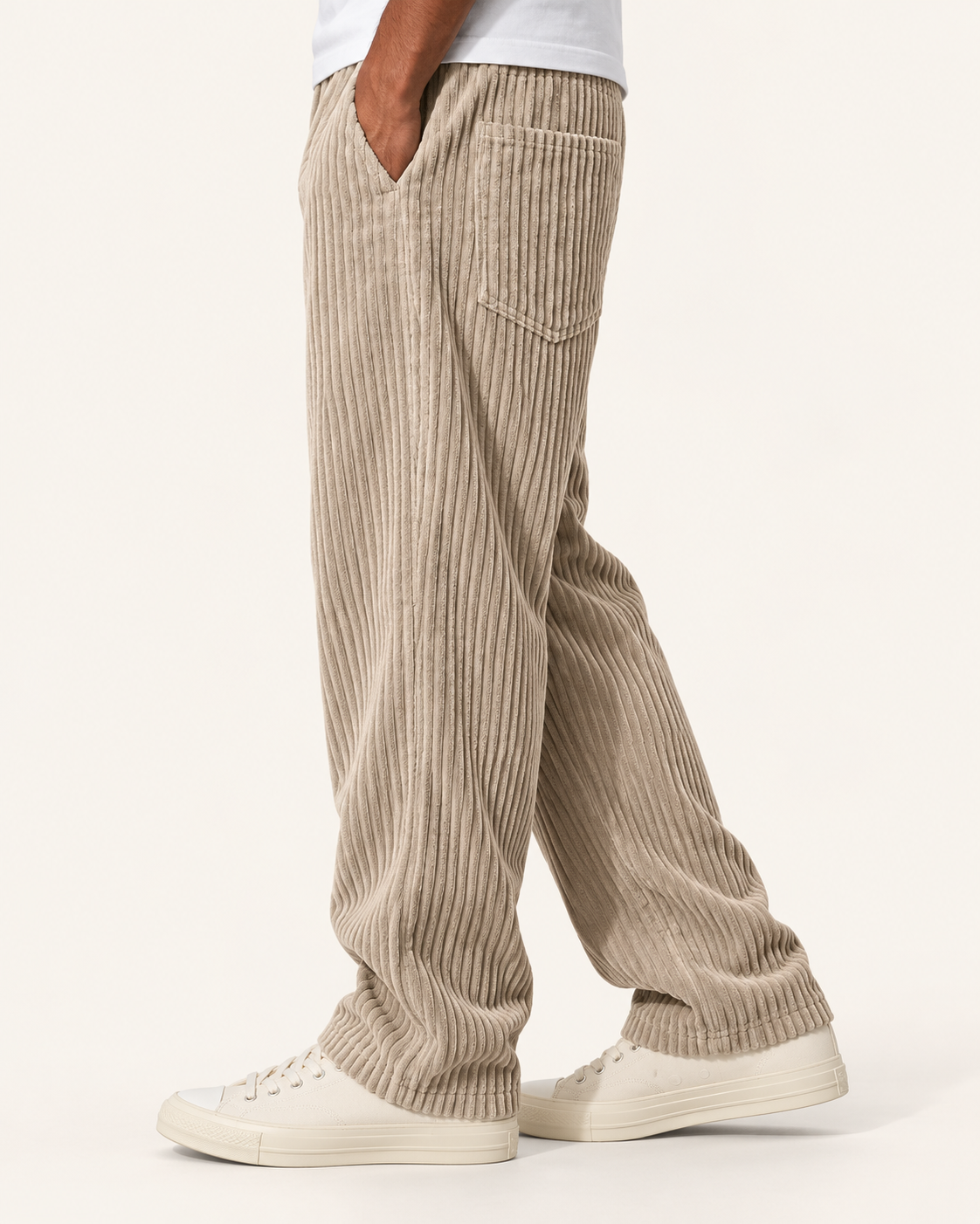 Men's Relaxed Jumbo Cord Trousers in Stone, view 2