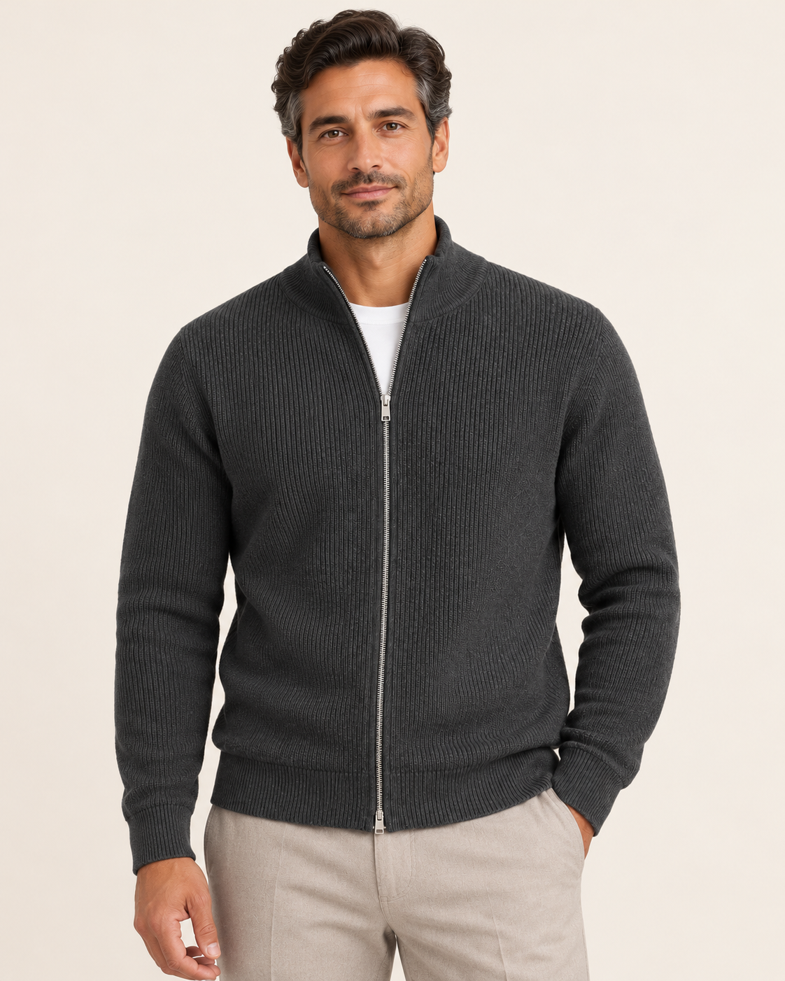 Men's Rib Knit Zip Up Cardigan