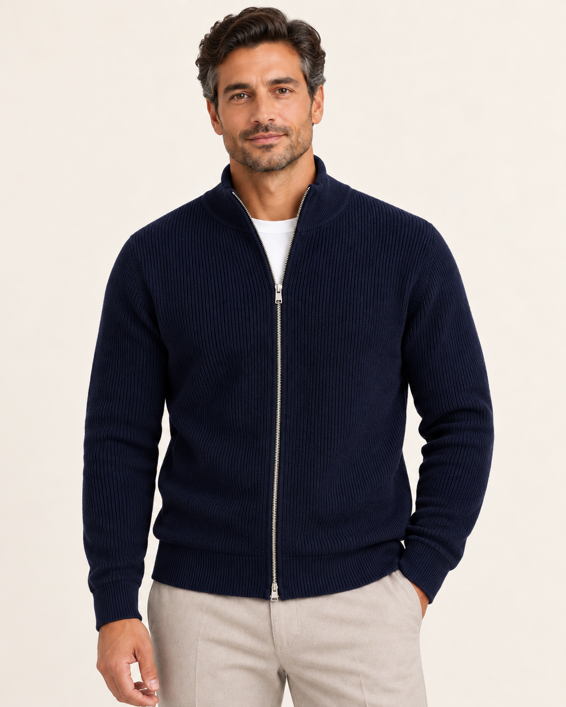 Men's Rib Knit Zip Up Cardigan
