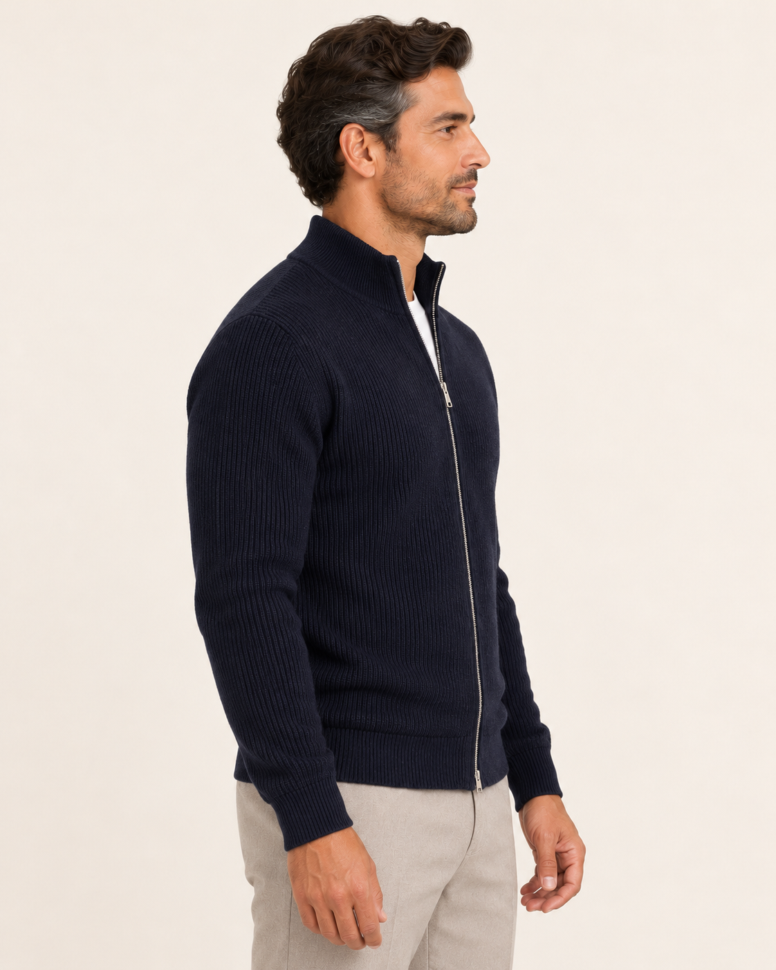 Men's Rib Knit Zip Up Cardigan