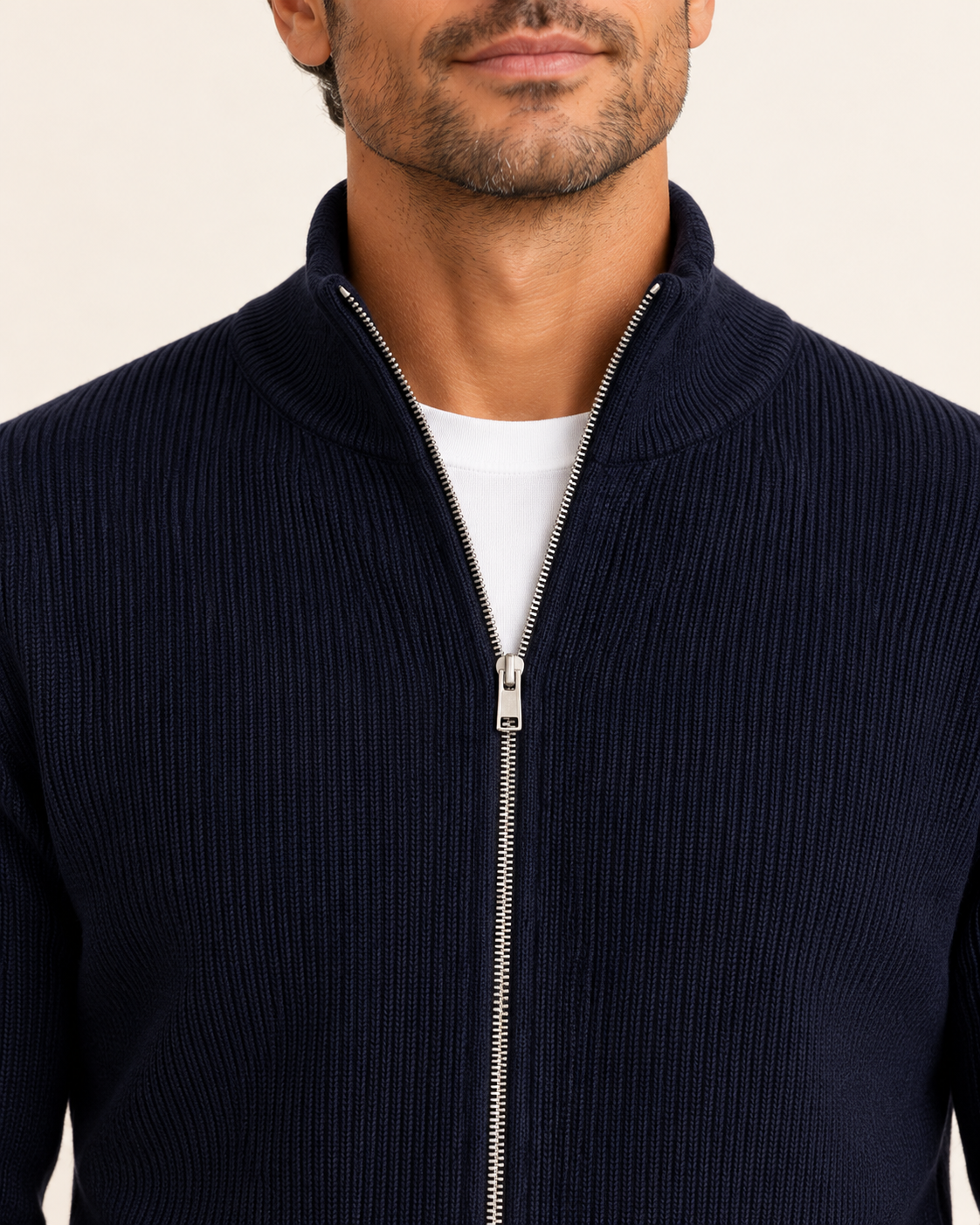Men's Rib Knit Zip Up Cardigan