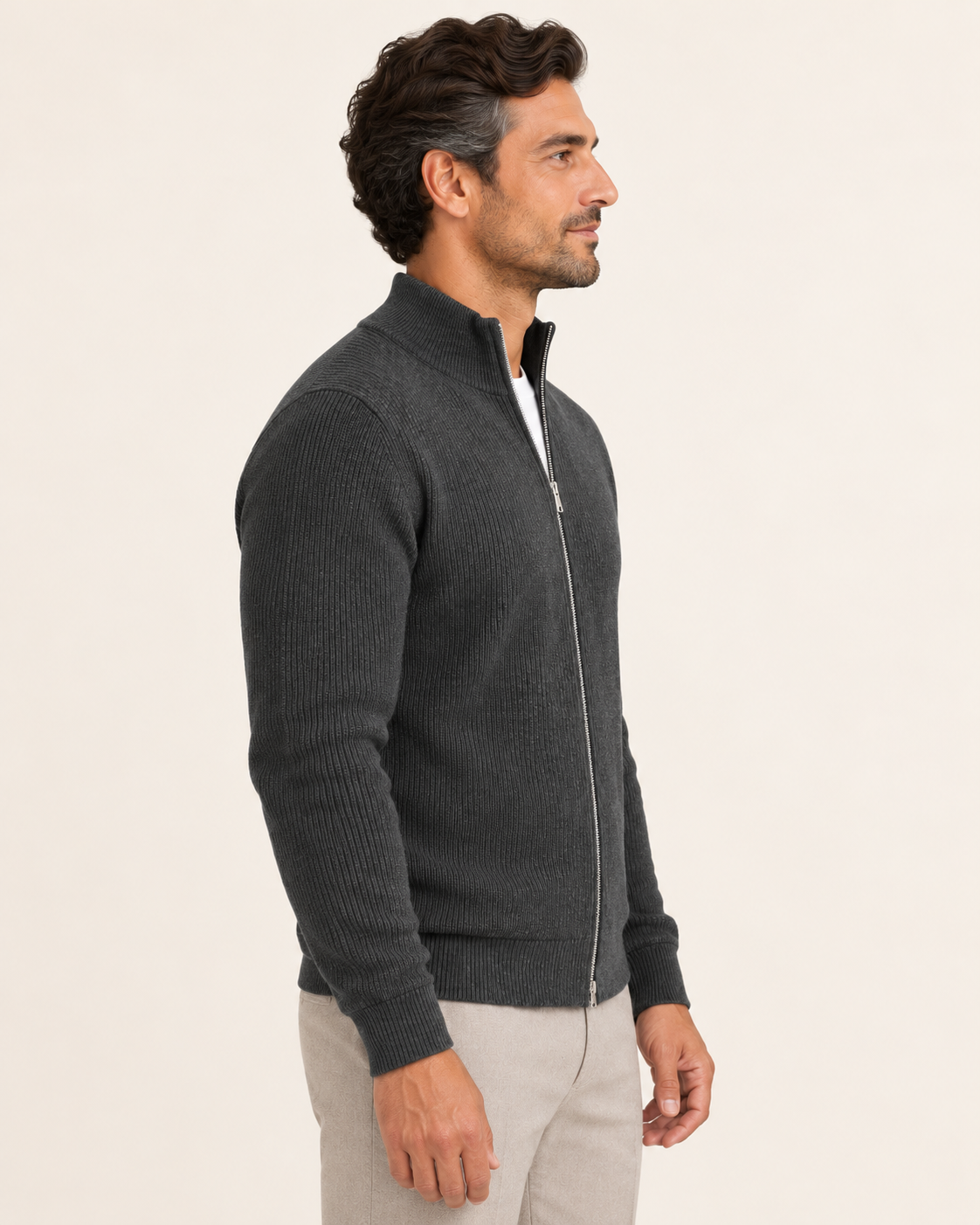 Men's Rib Knit Zip Up Cardigan