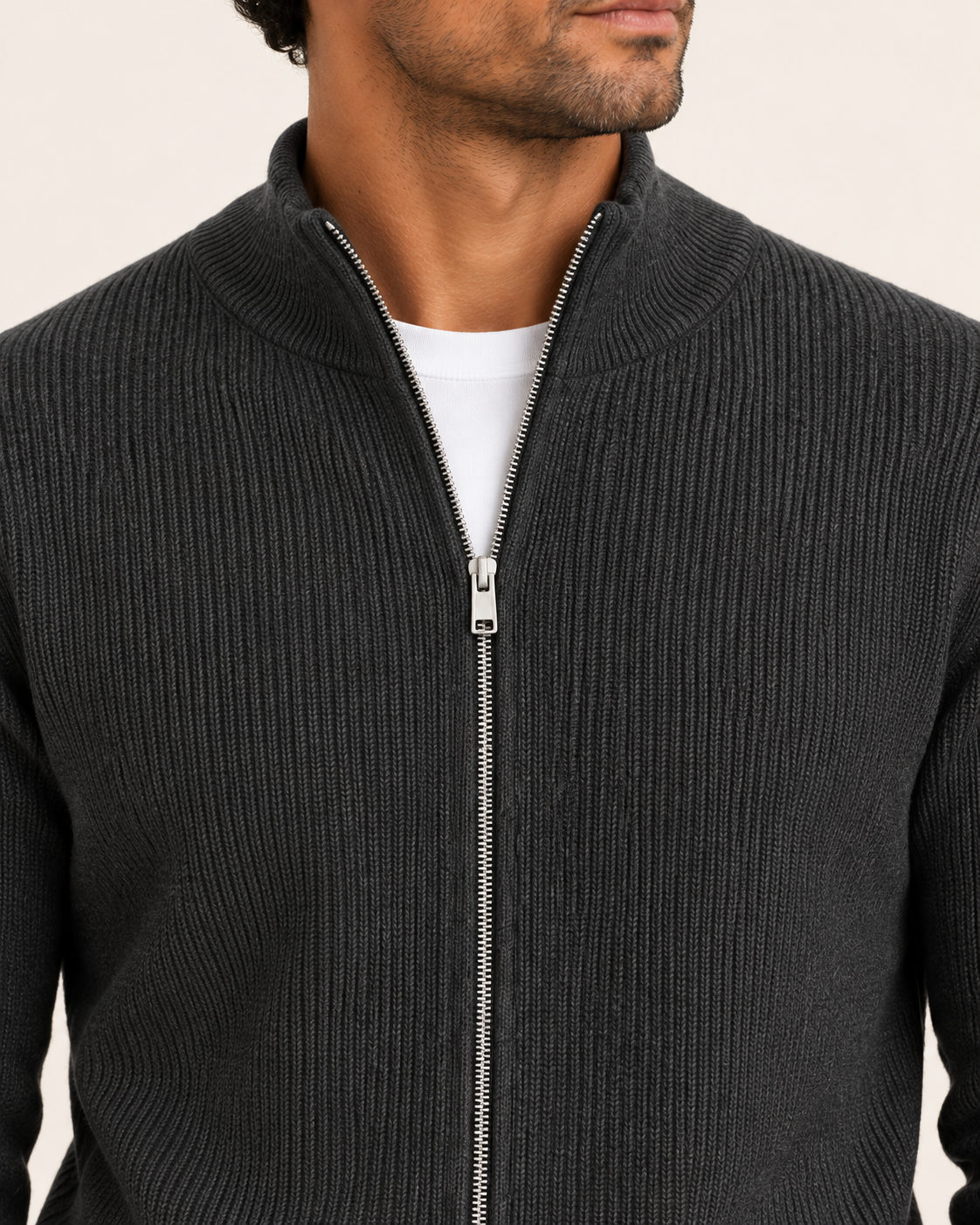 Men's Rib Knit Zip Up Cardigan