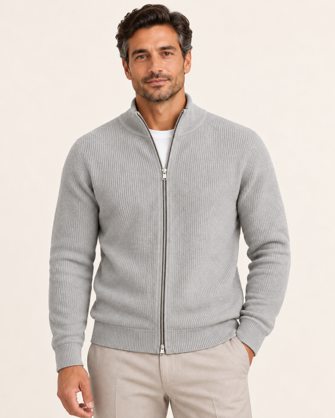 Men's Rib Knit Zip Up Cardigan