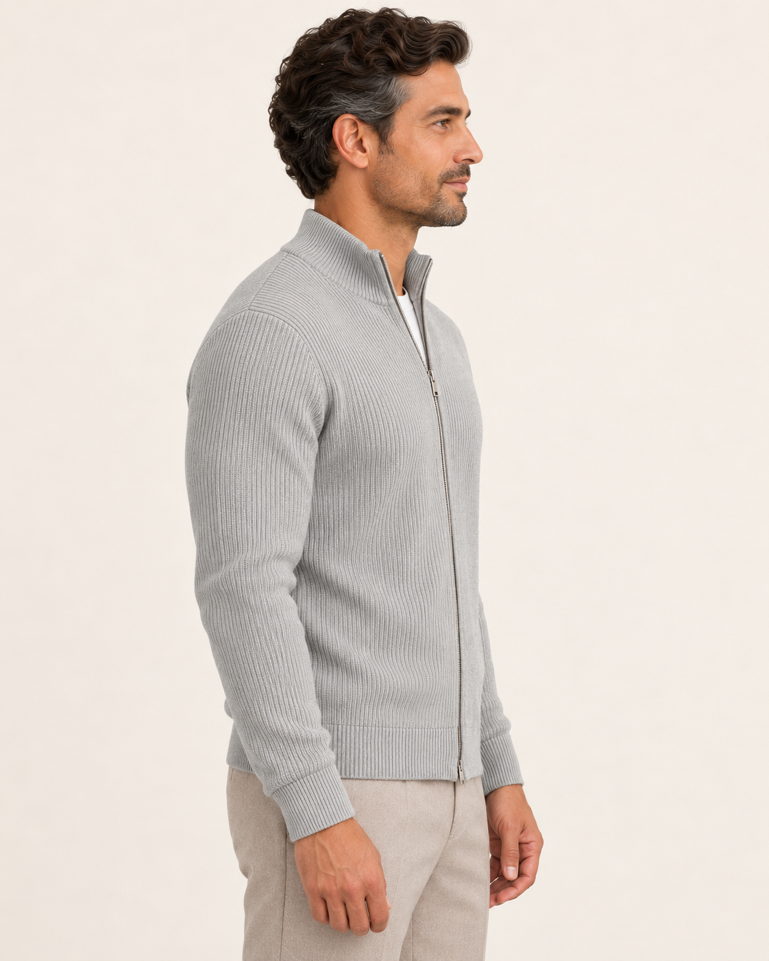 Men's Rib Knit Zip Up Cardigan
