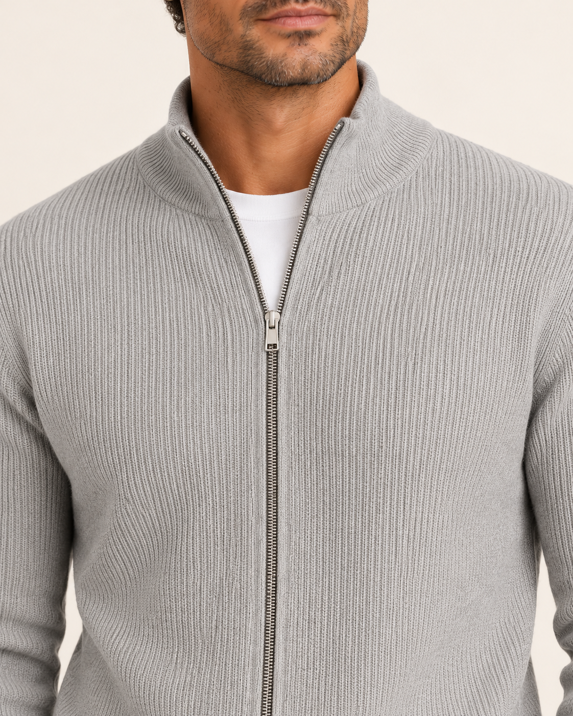 Men's Rib Knit Zip Up Cardigan