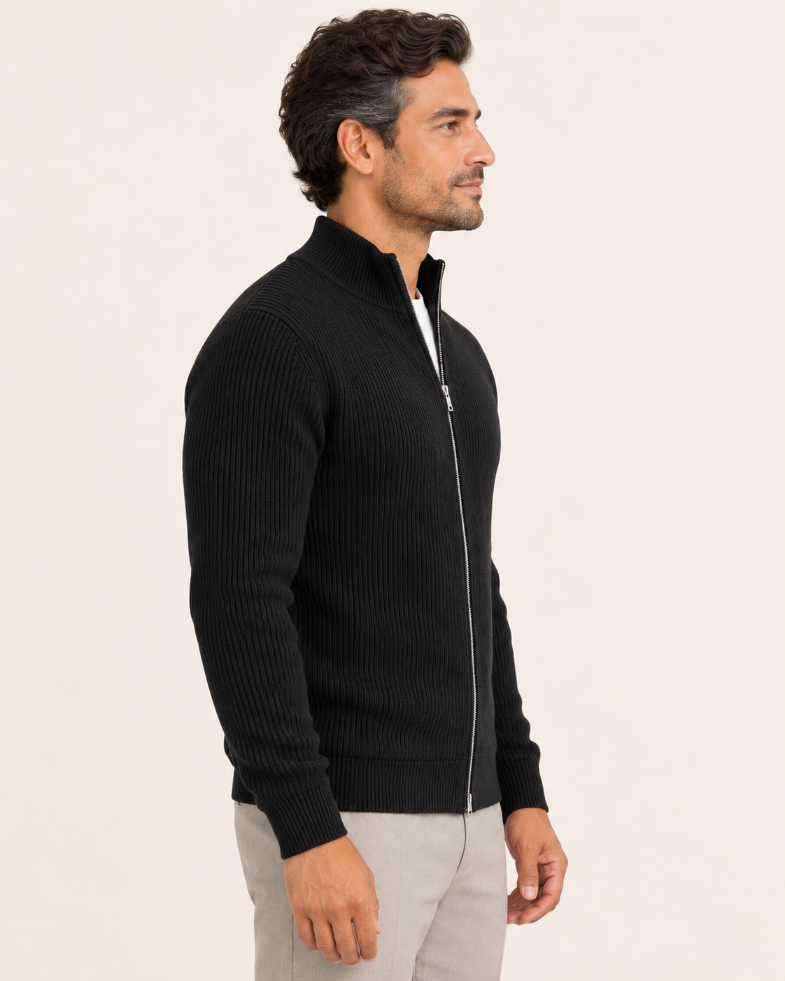 Men's Rib Knit Zip Up Cardigan
