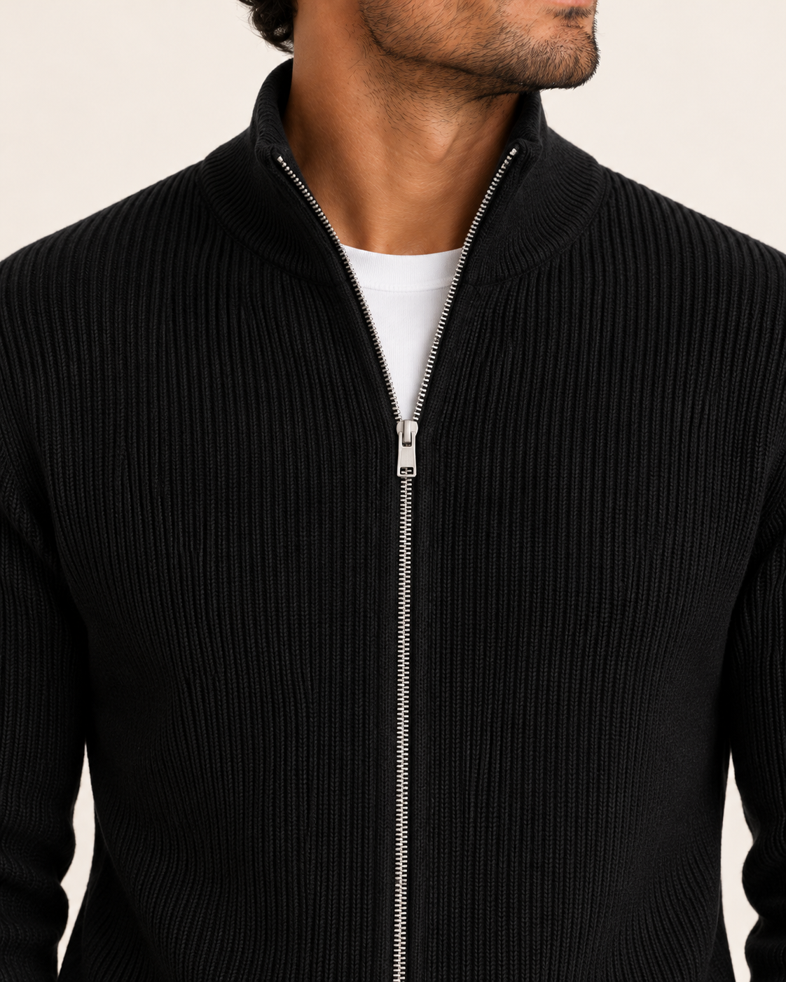 Men's Rib Knit Zip Up Cardigan