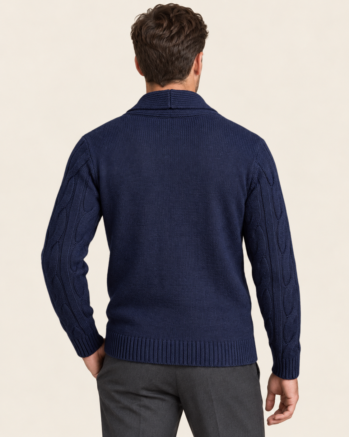 Men's Shawl Collar Cardigan with Braided Cable Knit Front