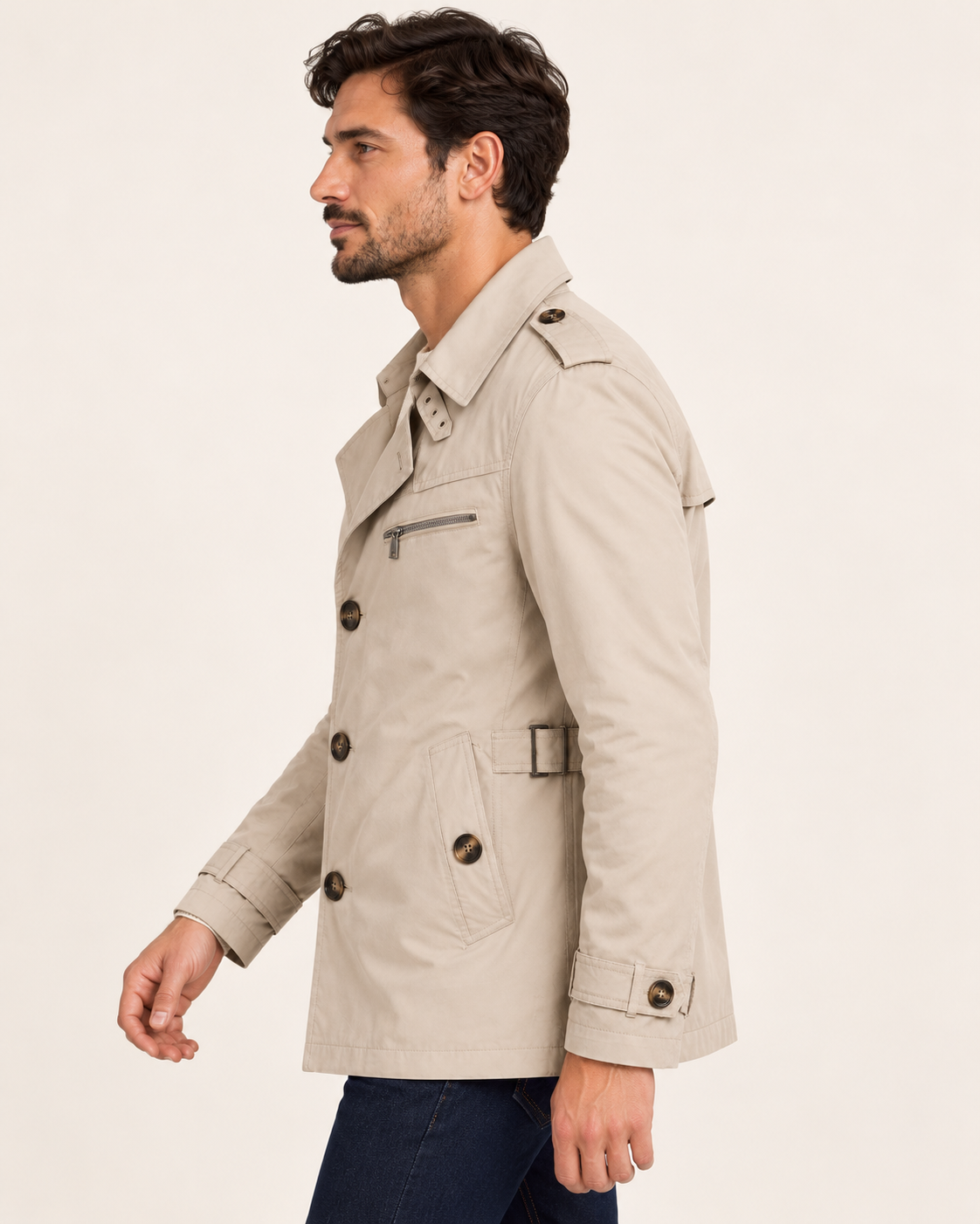 Men's Short Double Breasted Trench Coat