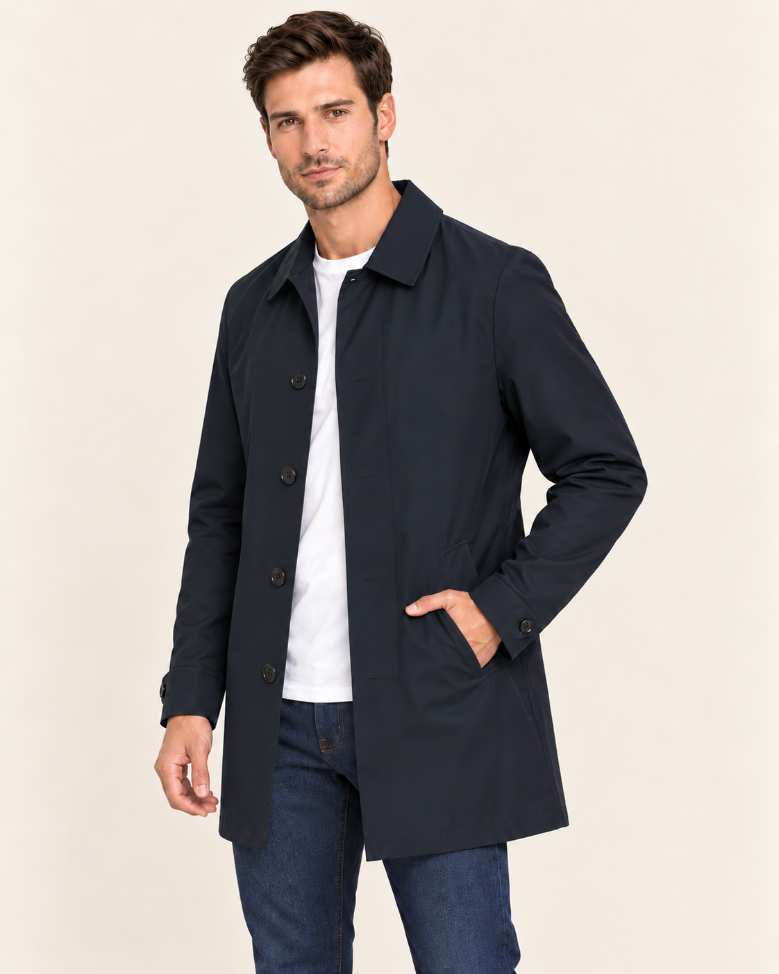 Men's Showerproof Mac Raincoat in Navy, alternate view