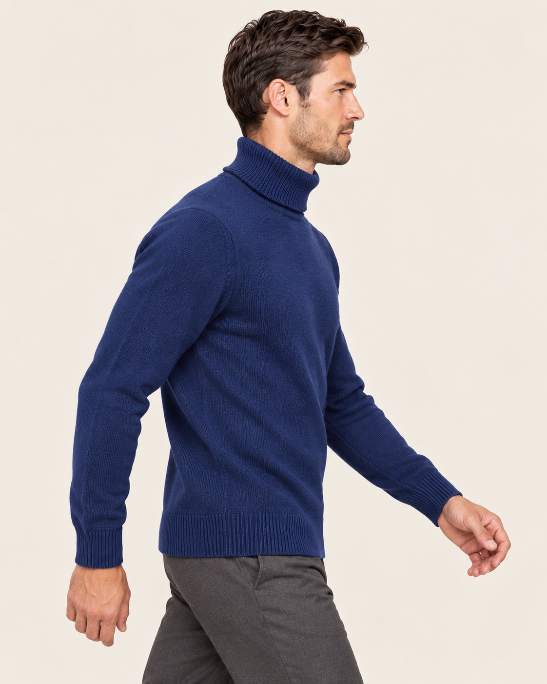 Men's Slim Fit Roll Neck Jumper with Ribbed Trims
