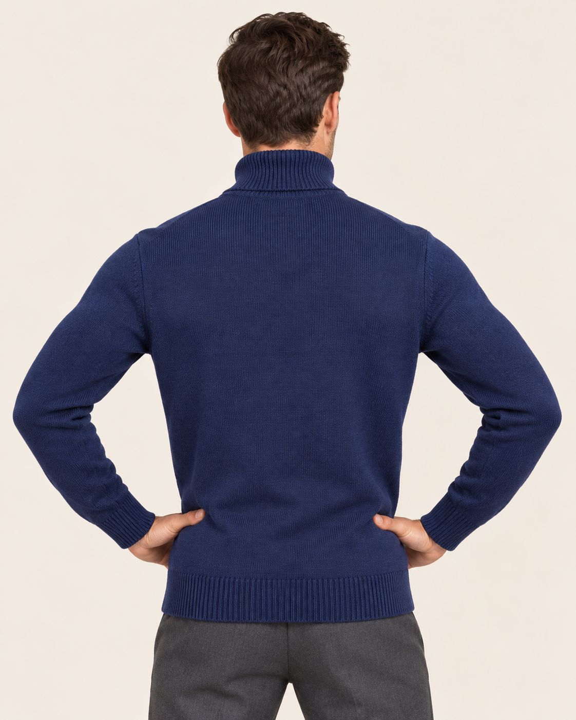Men's Slim Fit Roll Neck Jumper with Ribbed Trims