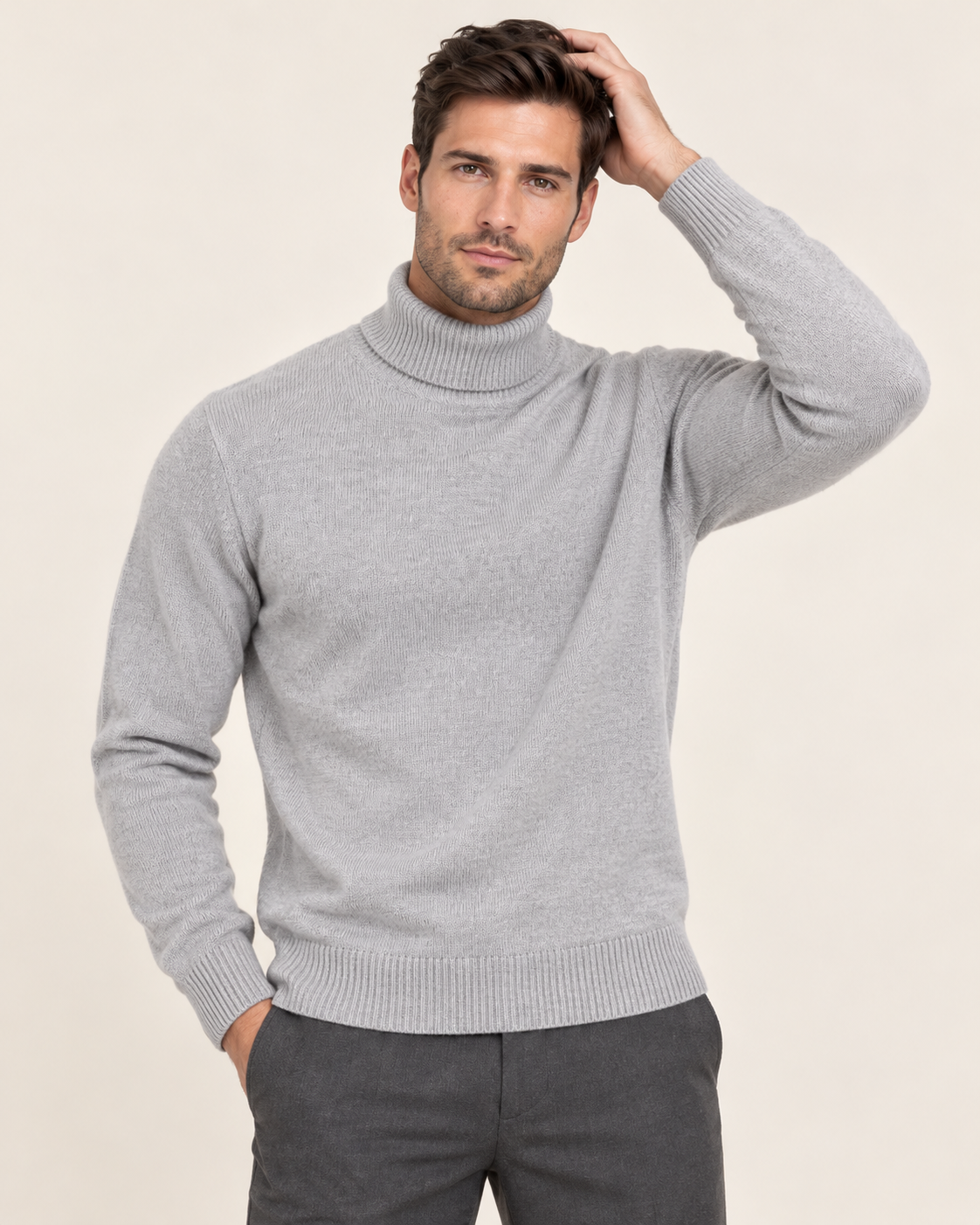 Men's Slim Fit Roll Neck Jumper with Ribbed Trims
