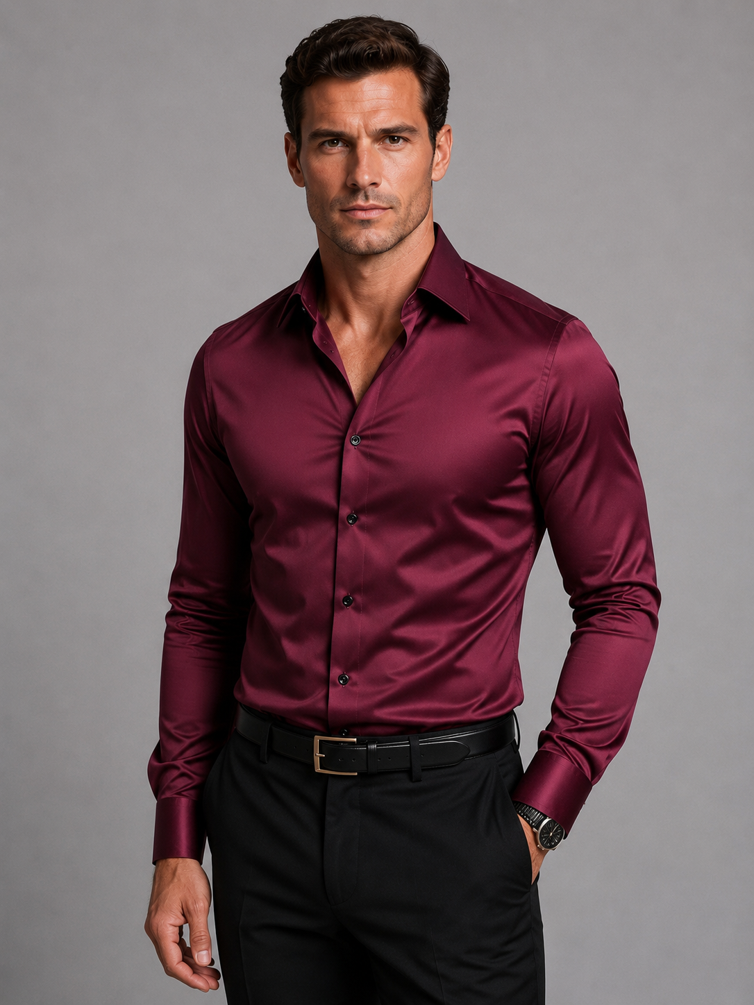 Men's Slim Fit Stretch Dress Shirt Long Sleeve Collared Button-Up Formal