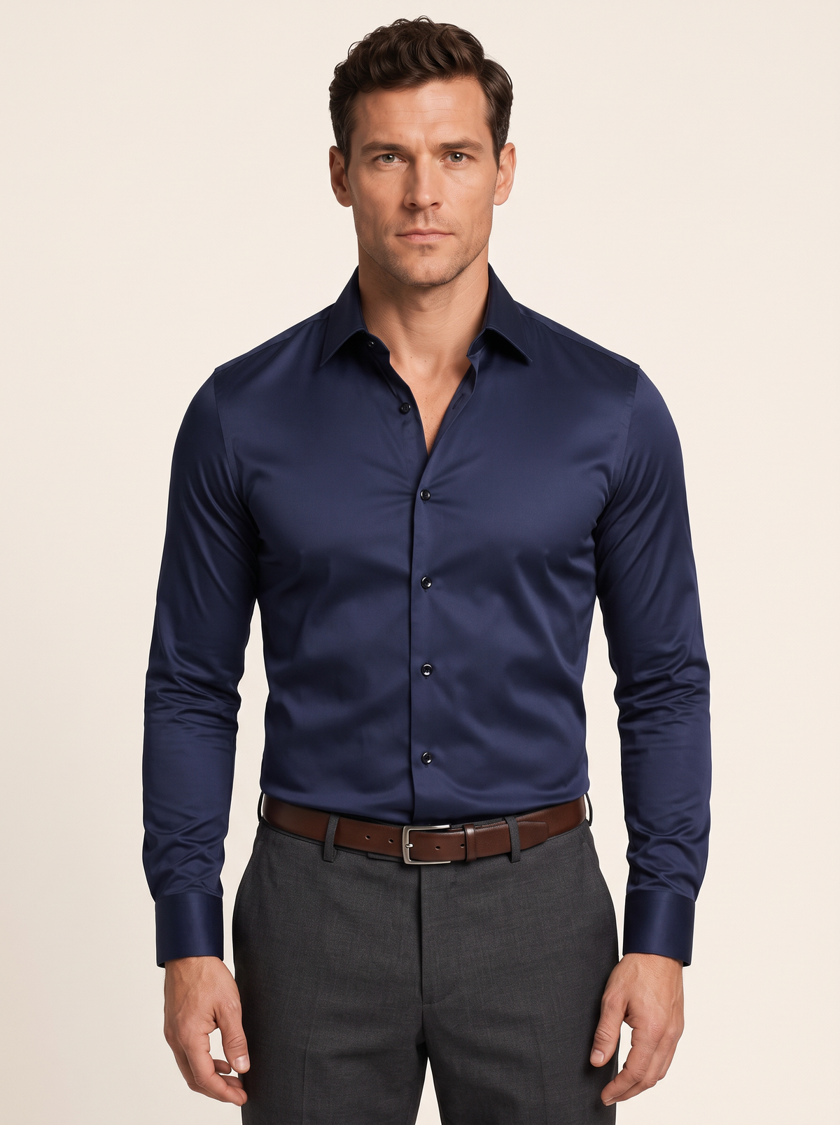 Men's Long Sleeve Slim Fit Stretch Dress Shirt in Navy