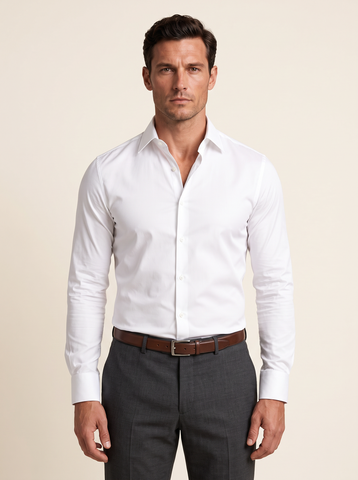 Men's Long Sleeve Slim Fit Stretch Dress Shirt in White