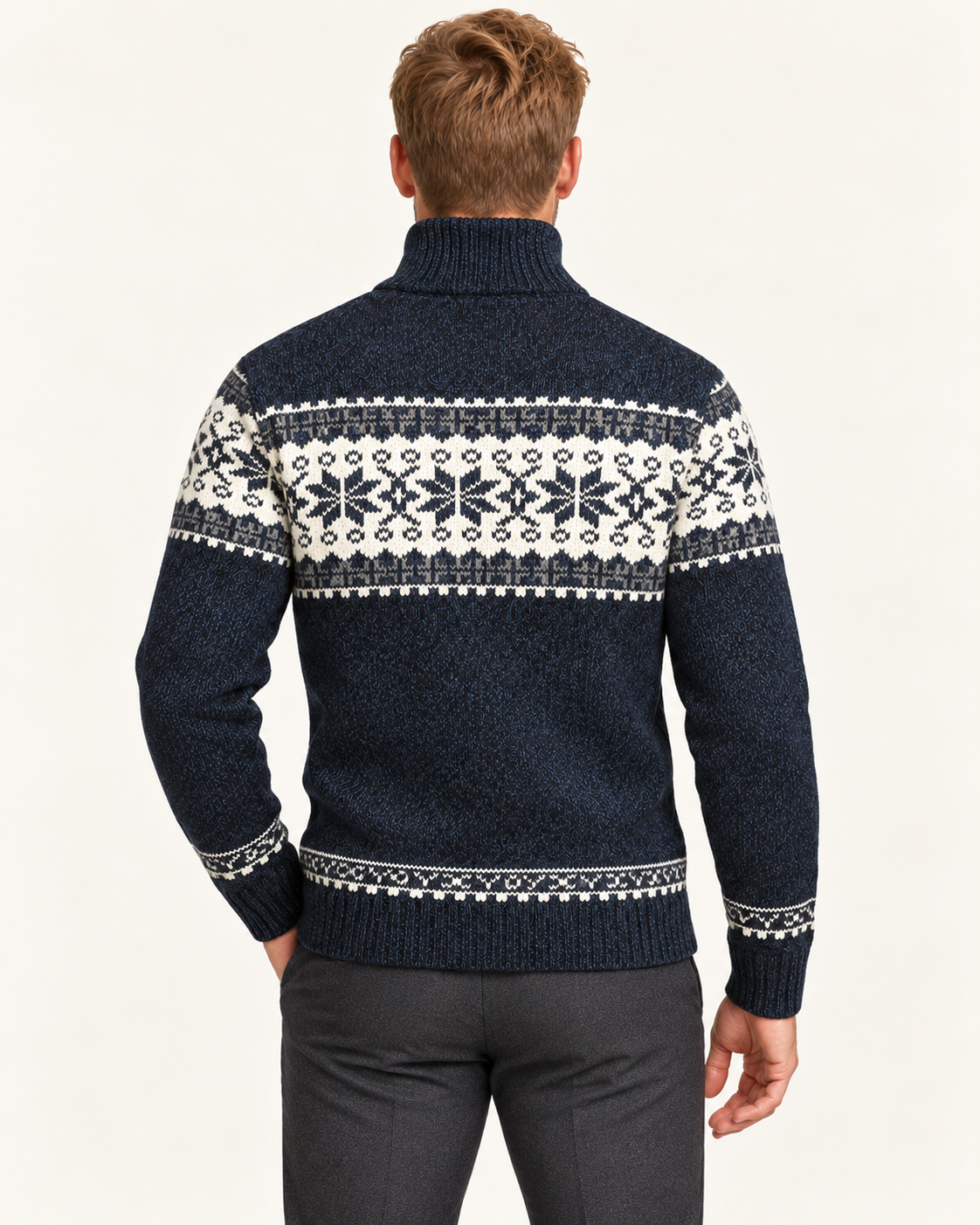 Men's Snowflake Knit Zip Up Cardigan in Navy