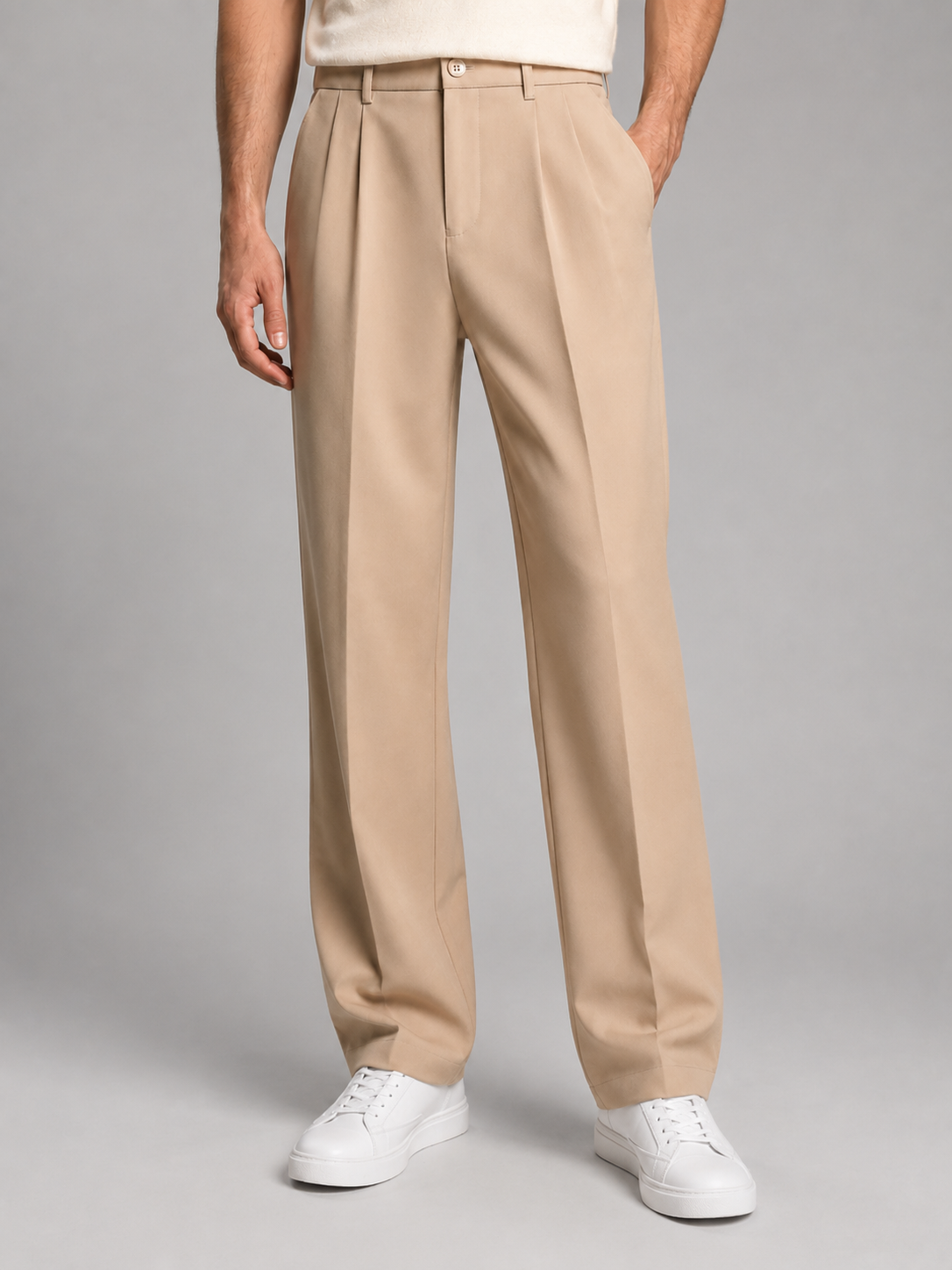Men's Straight-Leg Trousers Tailored Front Pleats Classic Fit Smart-Casual