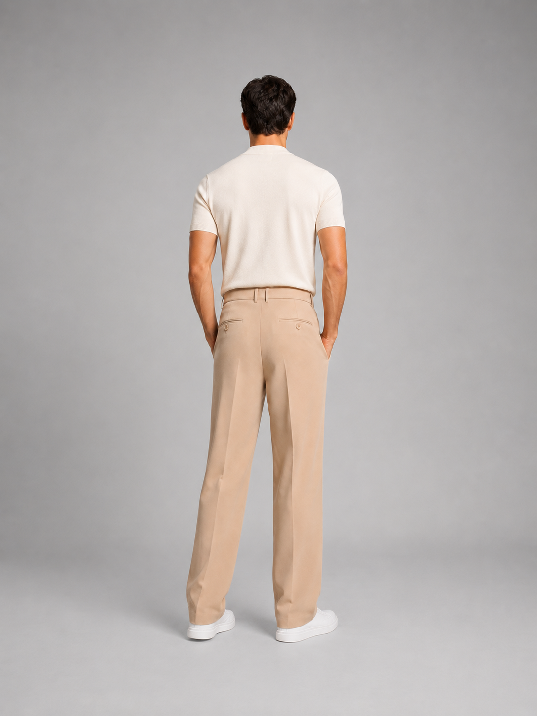 Men's Straight-Leg Trousers Tailored Front Pleats Classic Fit Smart-Casual
