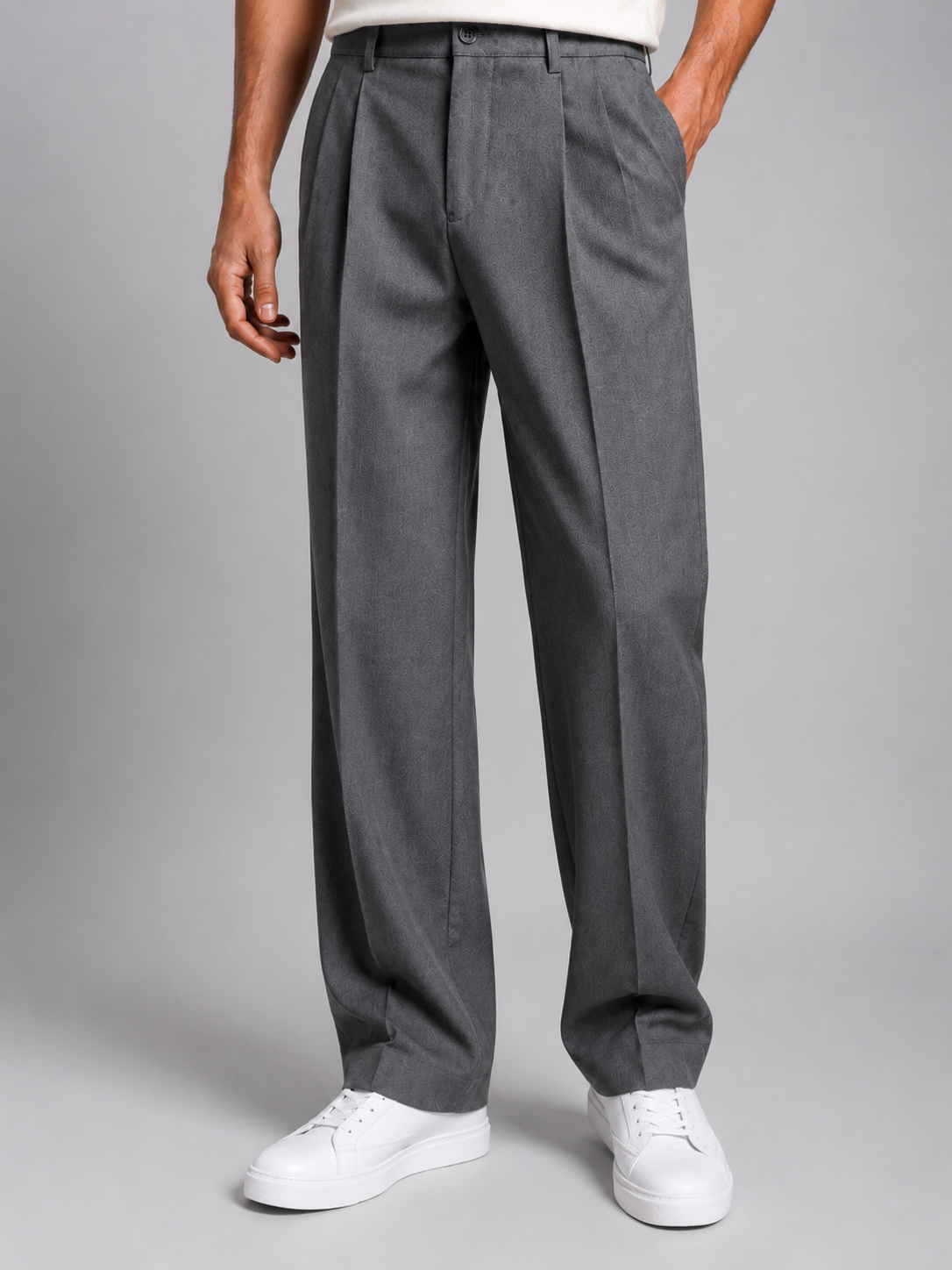 Men's Straight-Leg Trousers Tailored Front Pleats Classic Fit Smart-Casual