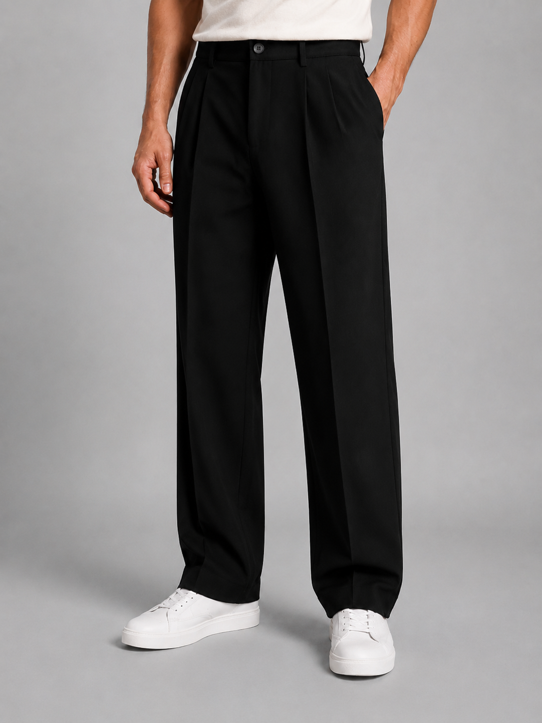 Men's Straight-Leg Trousers Tailored Front Pleats Classic Fit Smart-Casual