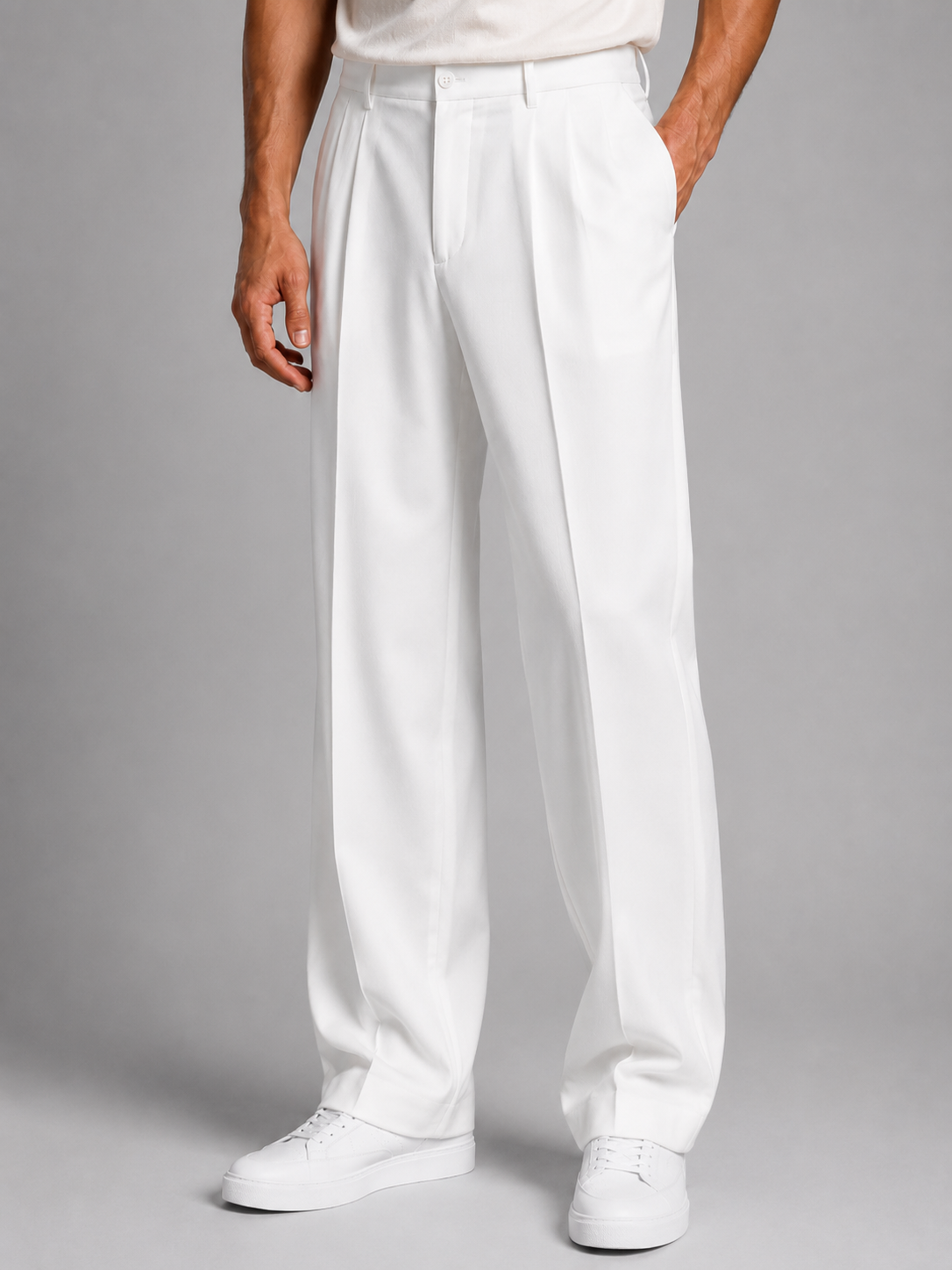 Men's Straight-Leg Trousers Tailored Front Pleats Classic Fit Smart-Casual