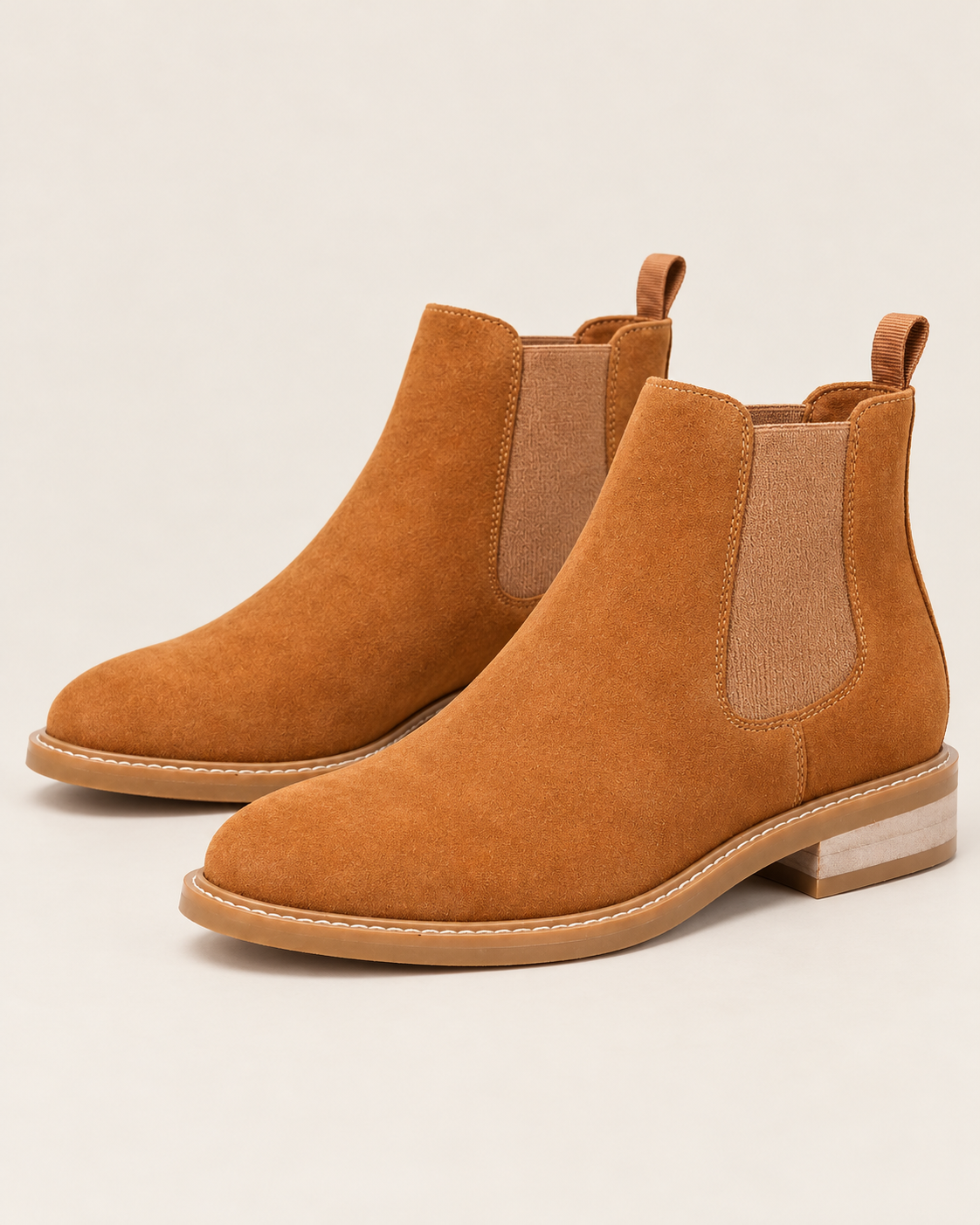 Men's Suede Look Chelsea Boots with Elastic Side Panels and Low Block Heel