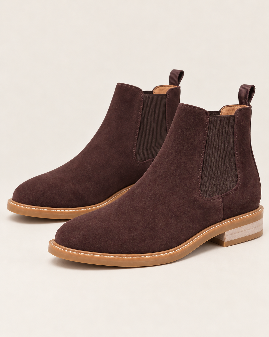 Men's Suede Look Chelsea Boots with Elastic Side Panels and Low Block Heel