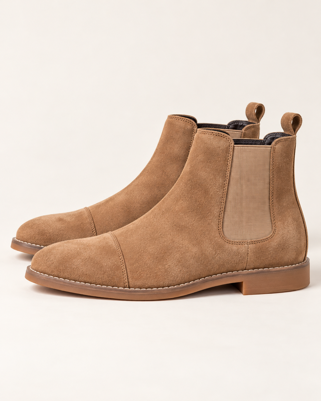 Men's Suede Look Chelsea Boots with Stitched Toe Cap