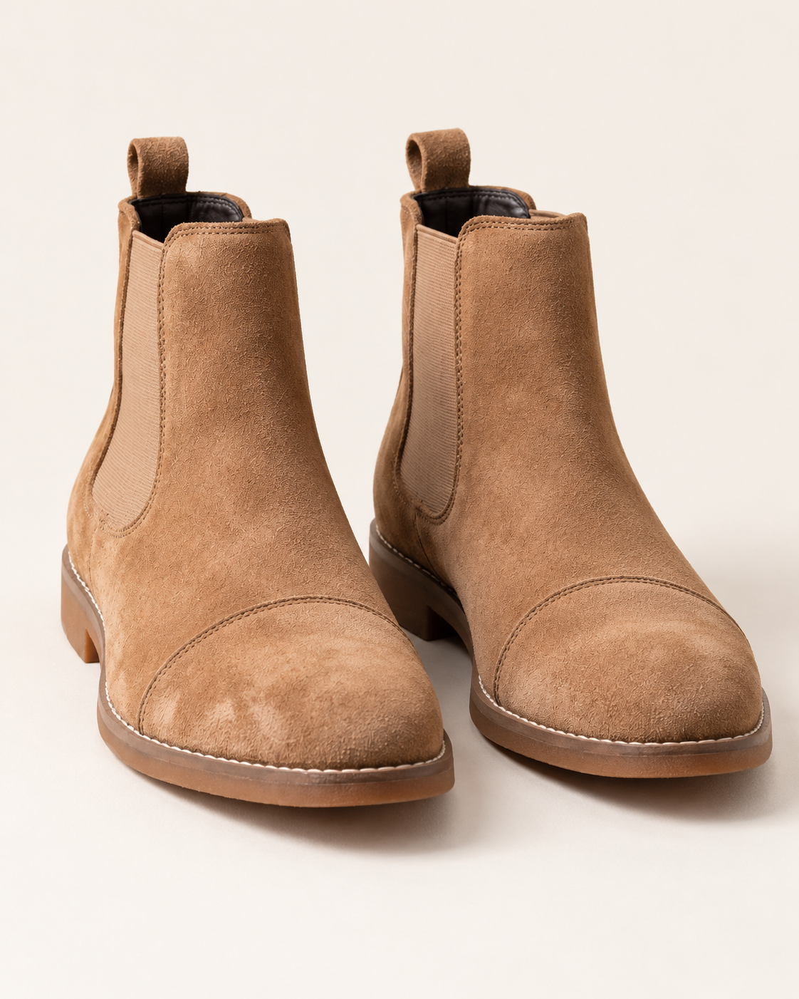 Men's Suede Look Chelsea Boots with Stitched Toe Cap