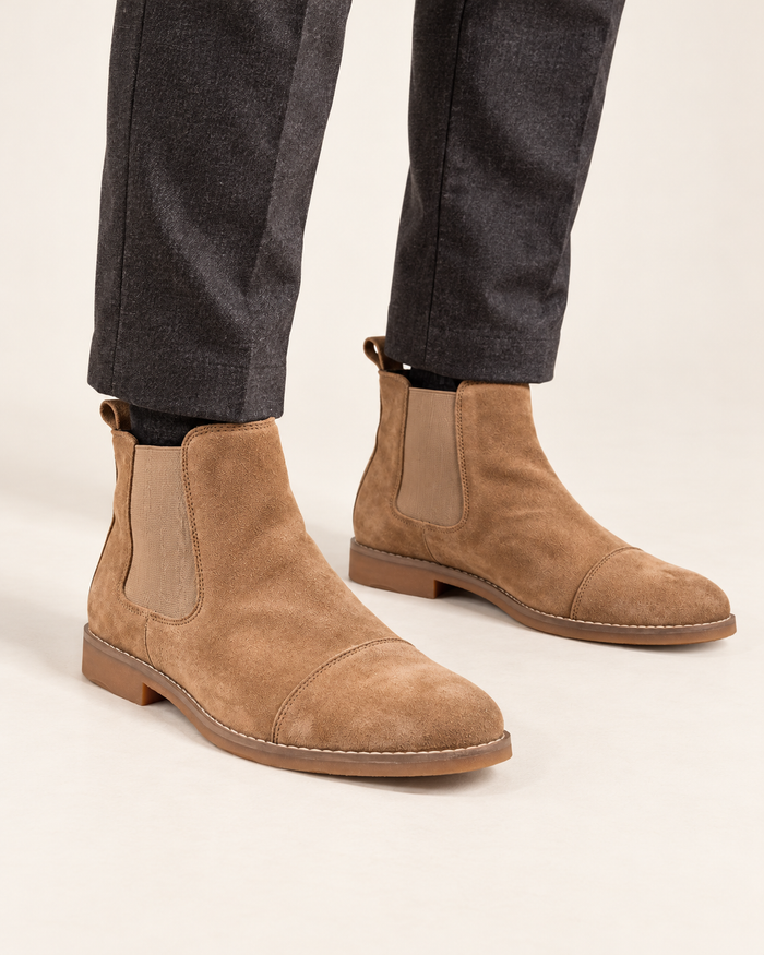Men's Suede Look Chelsea Boots with Stitched Toe Cap