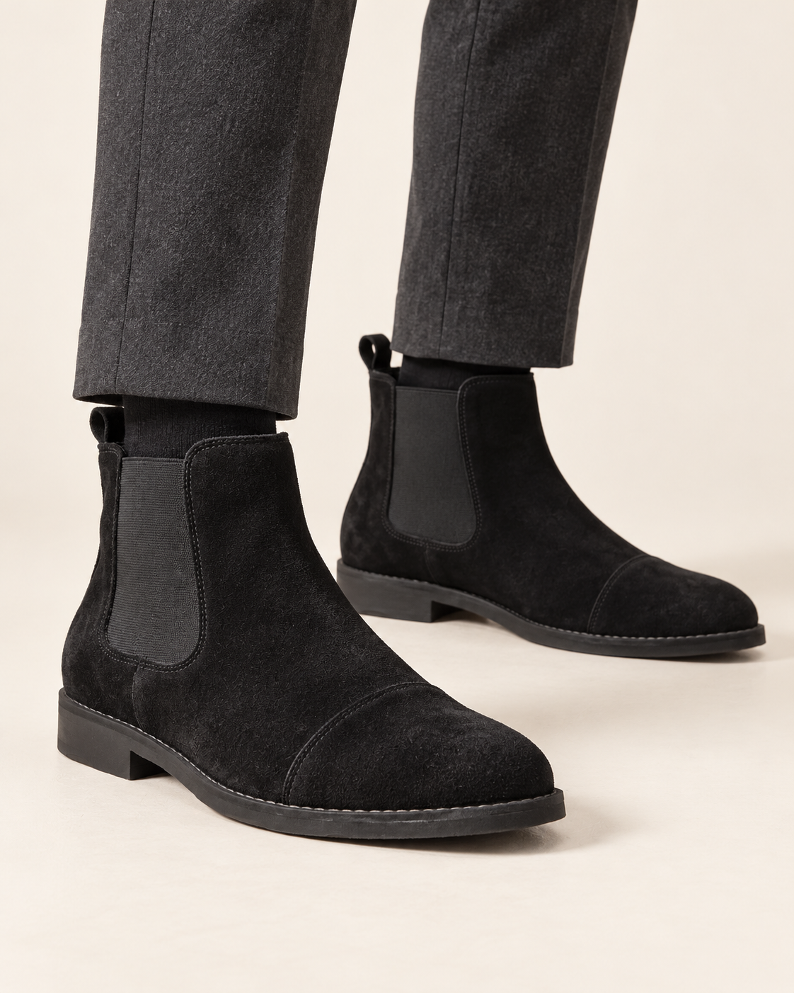 Men's Suede Look Chelsea Boots with Stitched Toe Cap