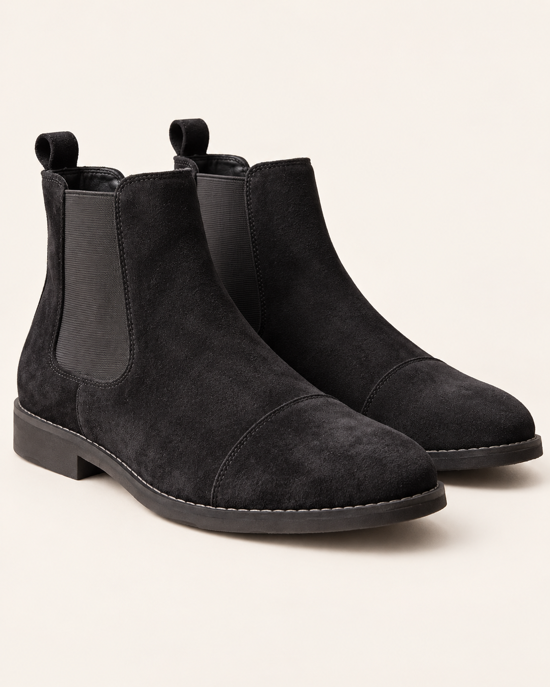 Men's Suede Look Chelsea Boots with Stitched Toe Cap