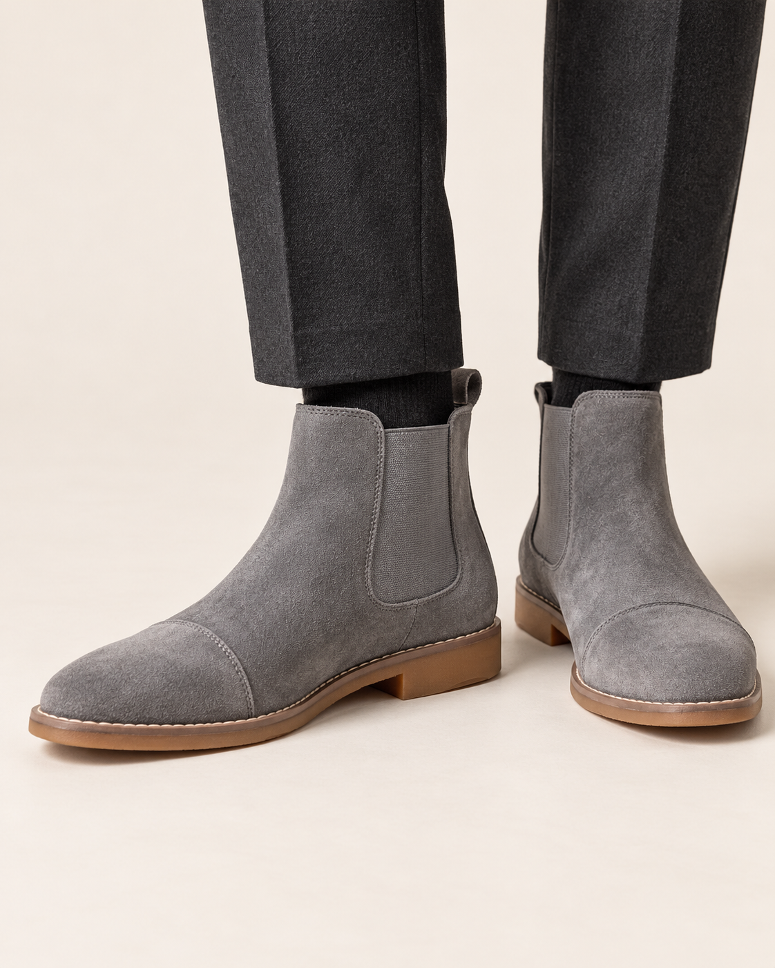 Men's Suede Look Chelsea Boots with Stitched Toe Cap