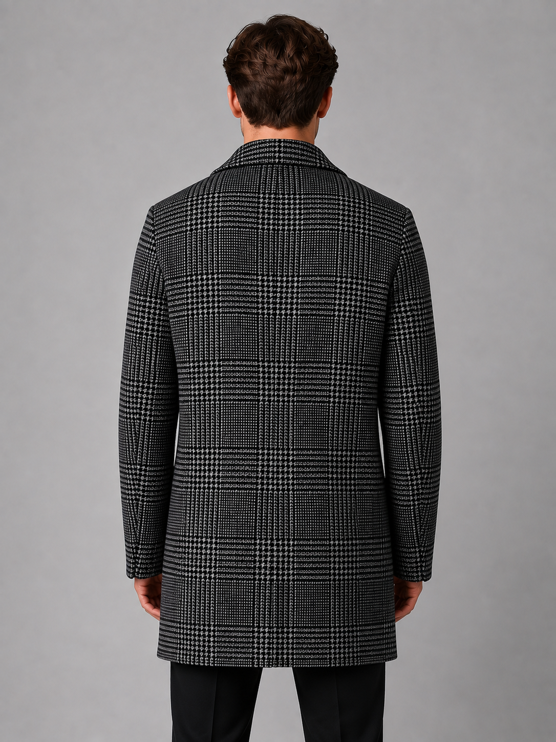 Men's Tailored Longline Overcoat Checked Single-Breasted Smart-Casual Layering