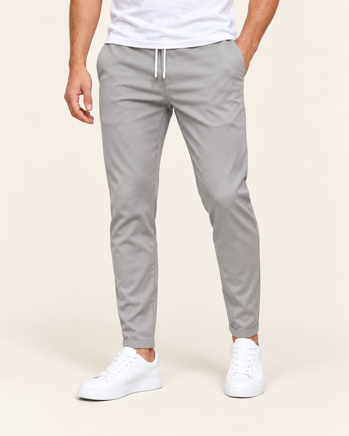 Men's Tapered Drawstring Smart Trousers in Grey