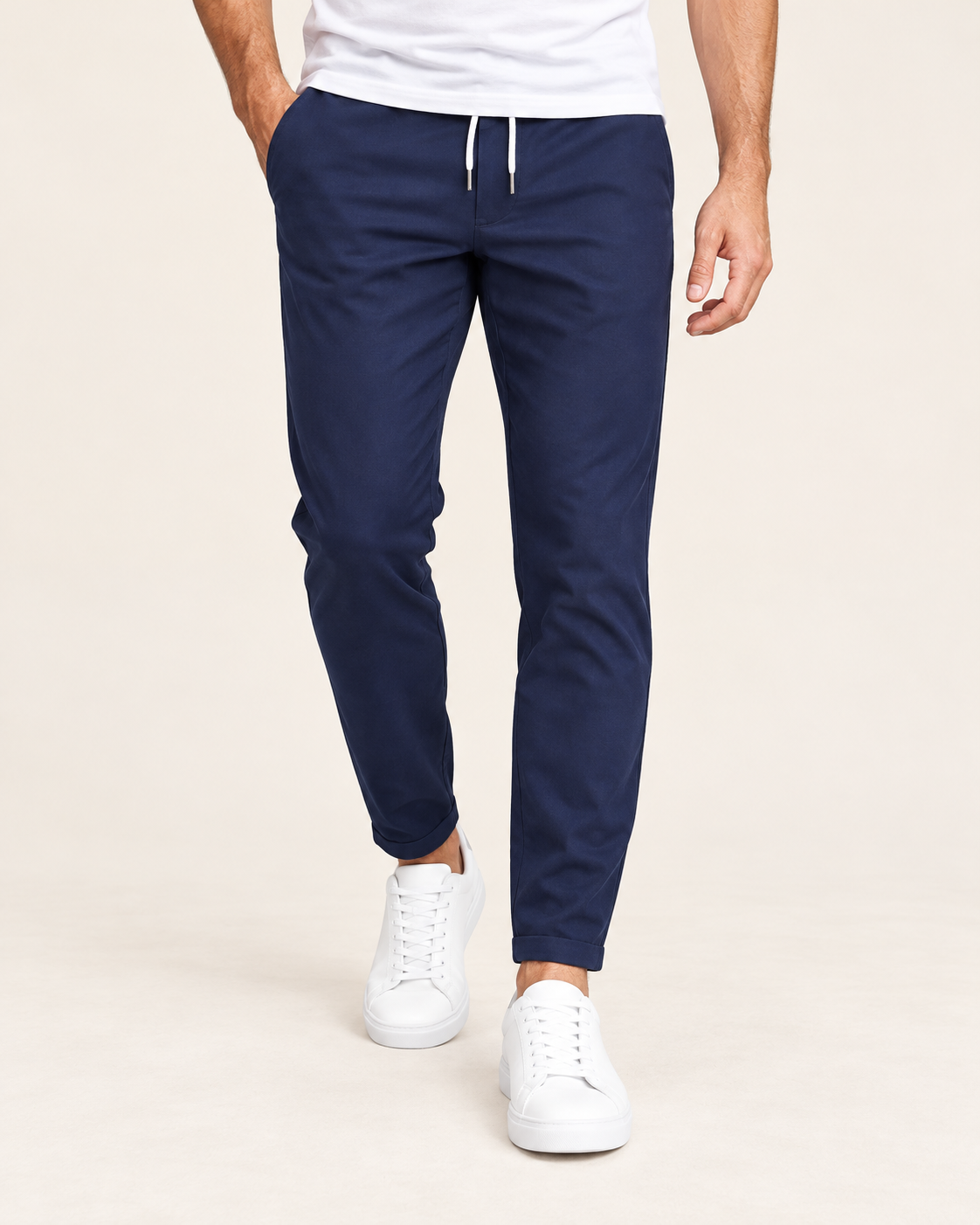 Men's Tapered Drawstring Smart Trousers in Navy