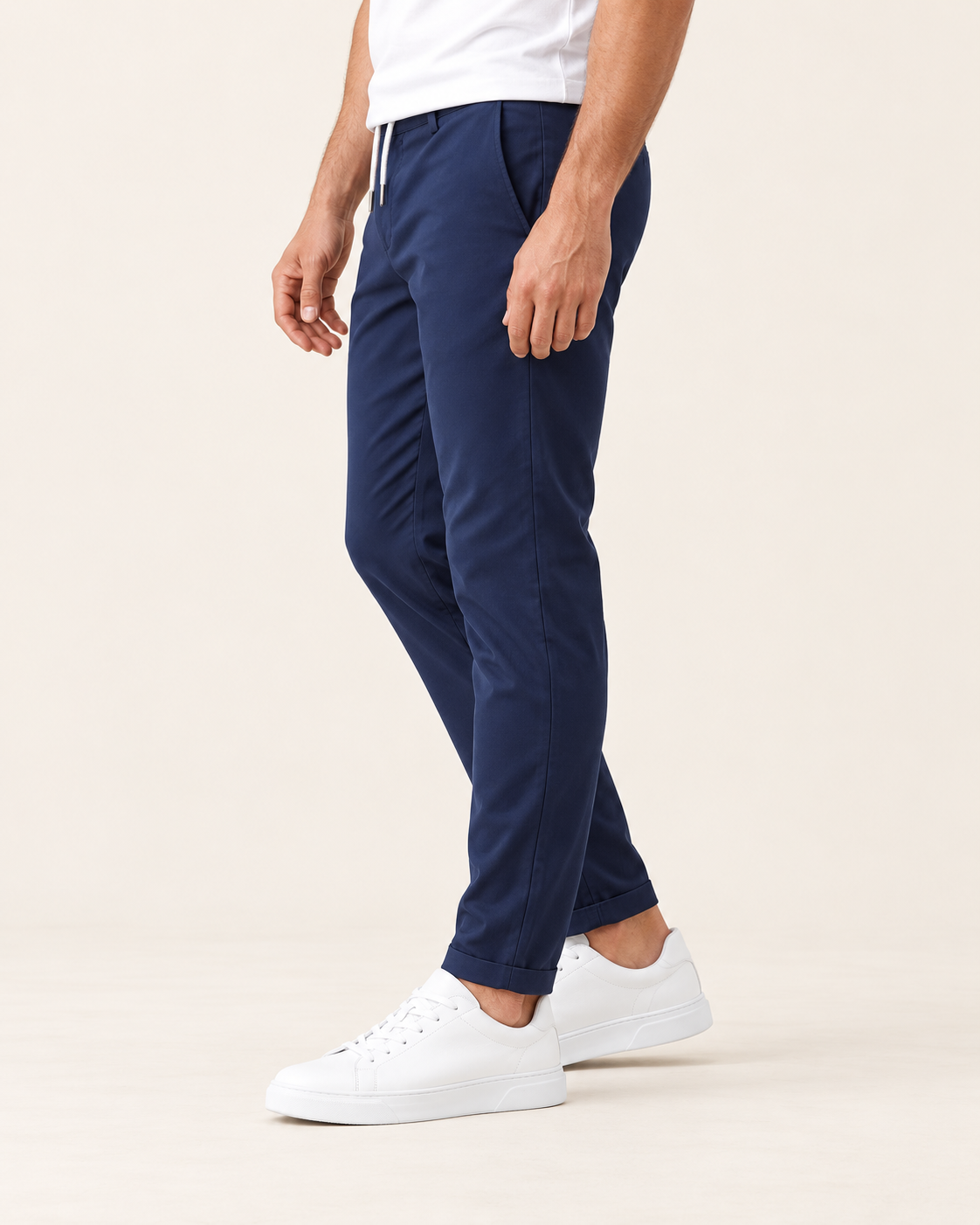 Men's Tapered Drawstring Smart Trousers in Navy, view 3