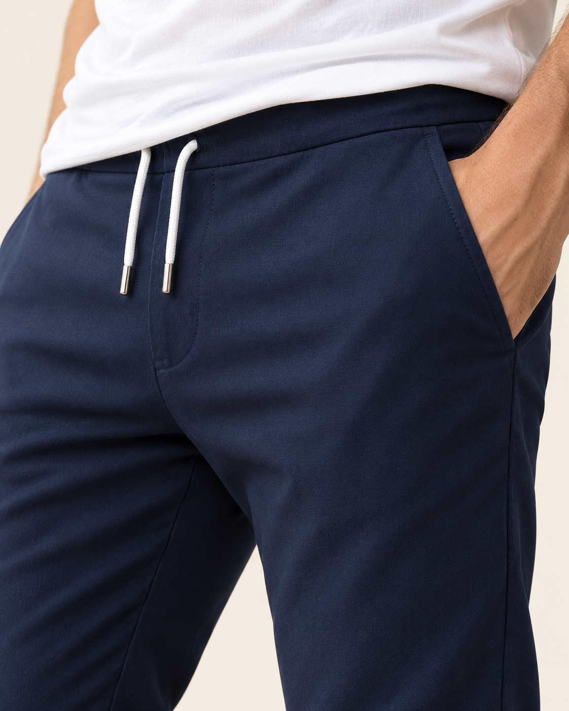 Men's Tapered Drawstring Smart Trousers in Navy, view 2