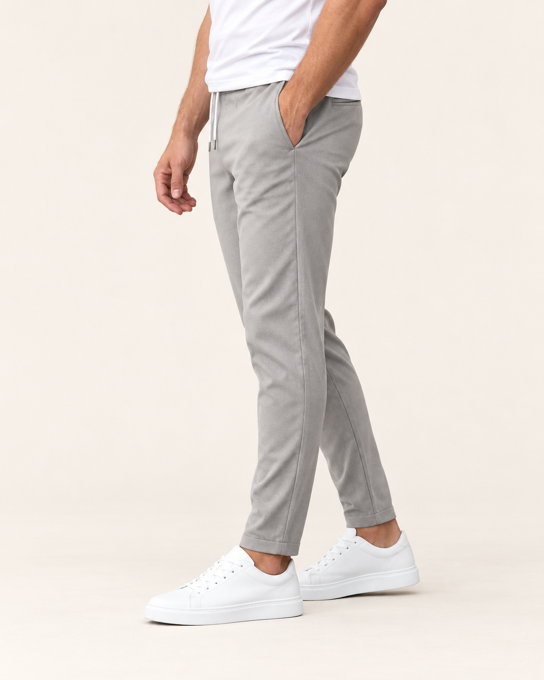 Men's Tapered Drawstring Smart Trousers in Grey, view 3