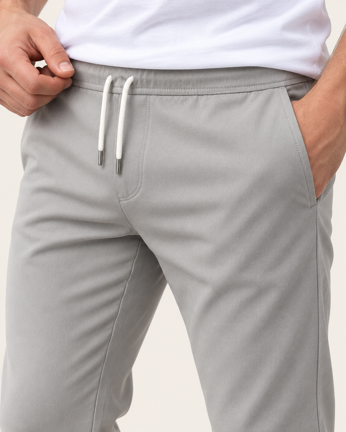 Men's Tapered Drawstring Smart Trousers in Grey, view 2