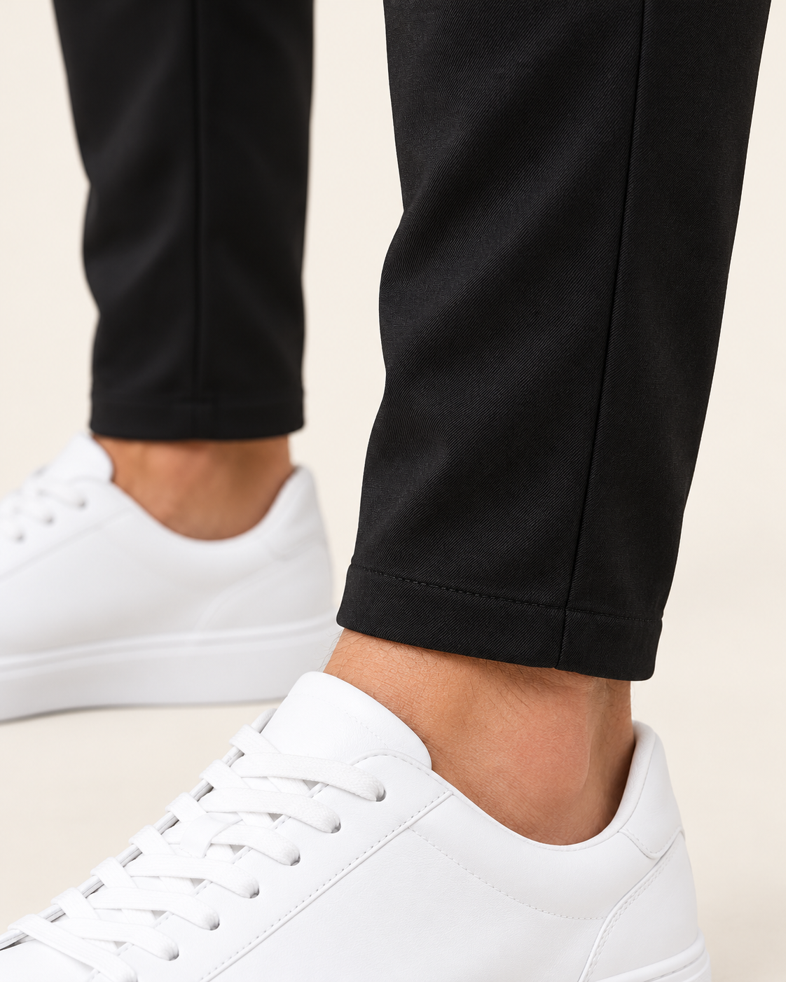 Men's Tapered Drawstring Smart Trousers in Black, view 2