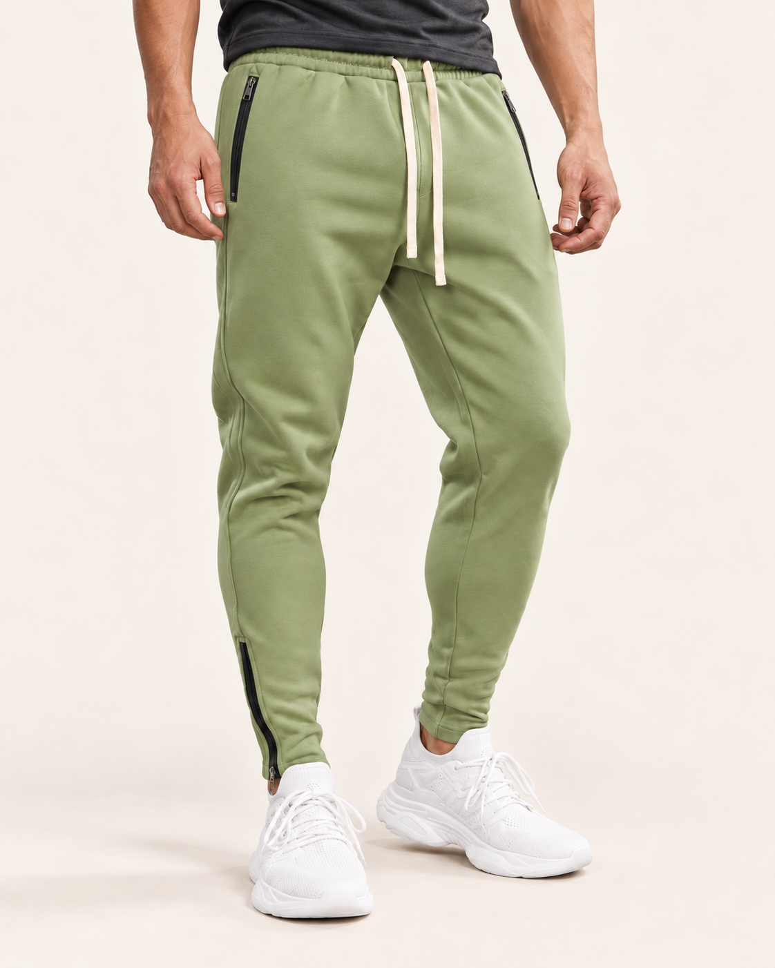 Men's Tapered Joggers With Zip Pockets in Sage Green