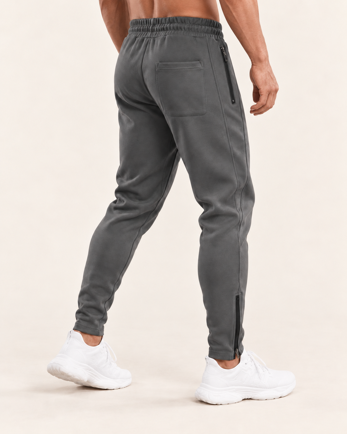 Men's Tapered Joggers With Zip Pockets in Grey, back view