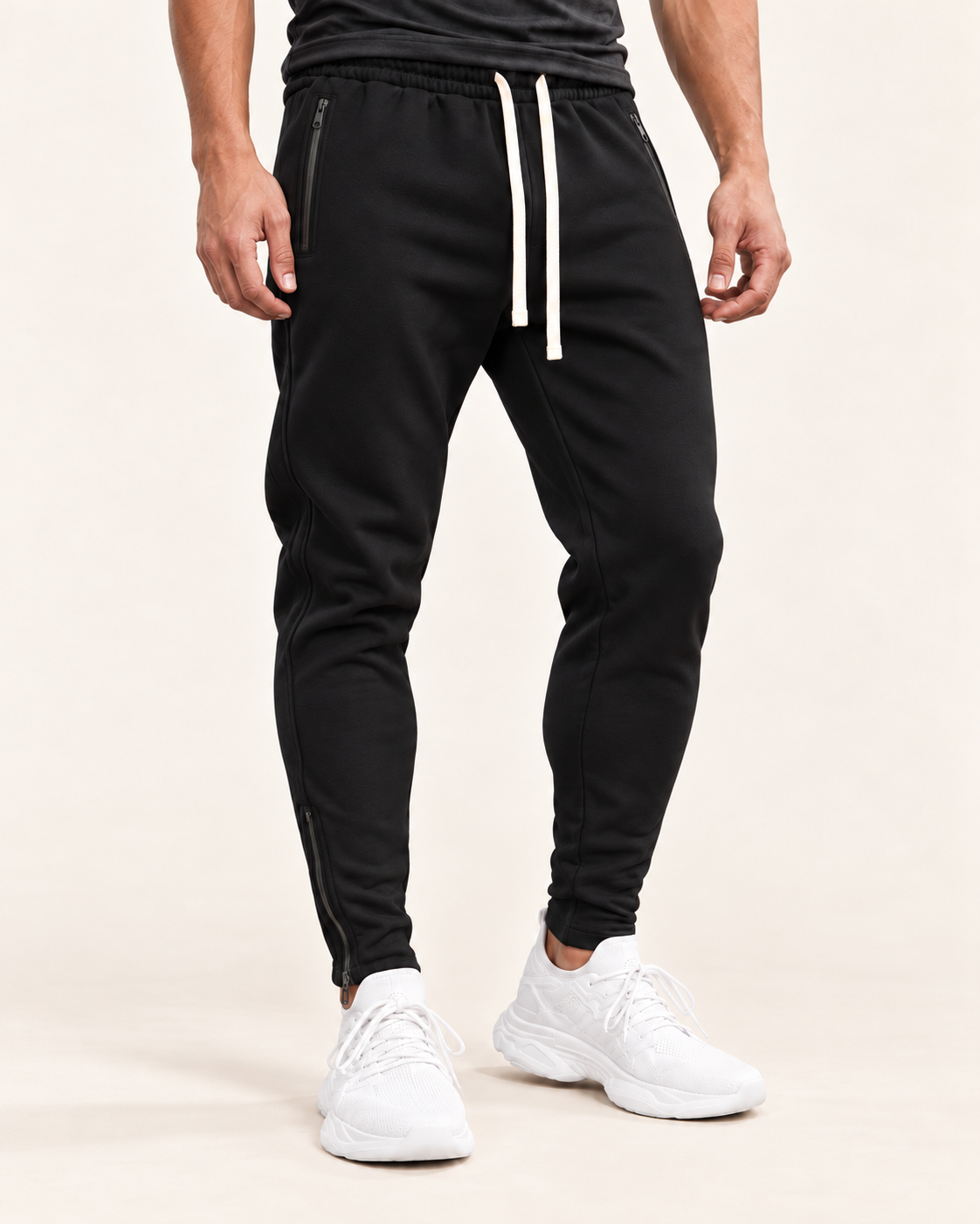 Men's Tapered Joggers With Zip Pockets in Black