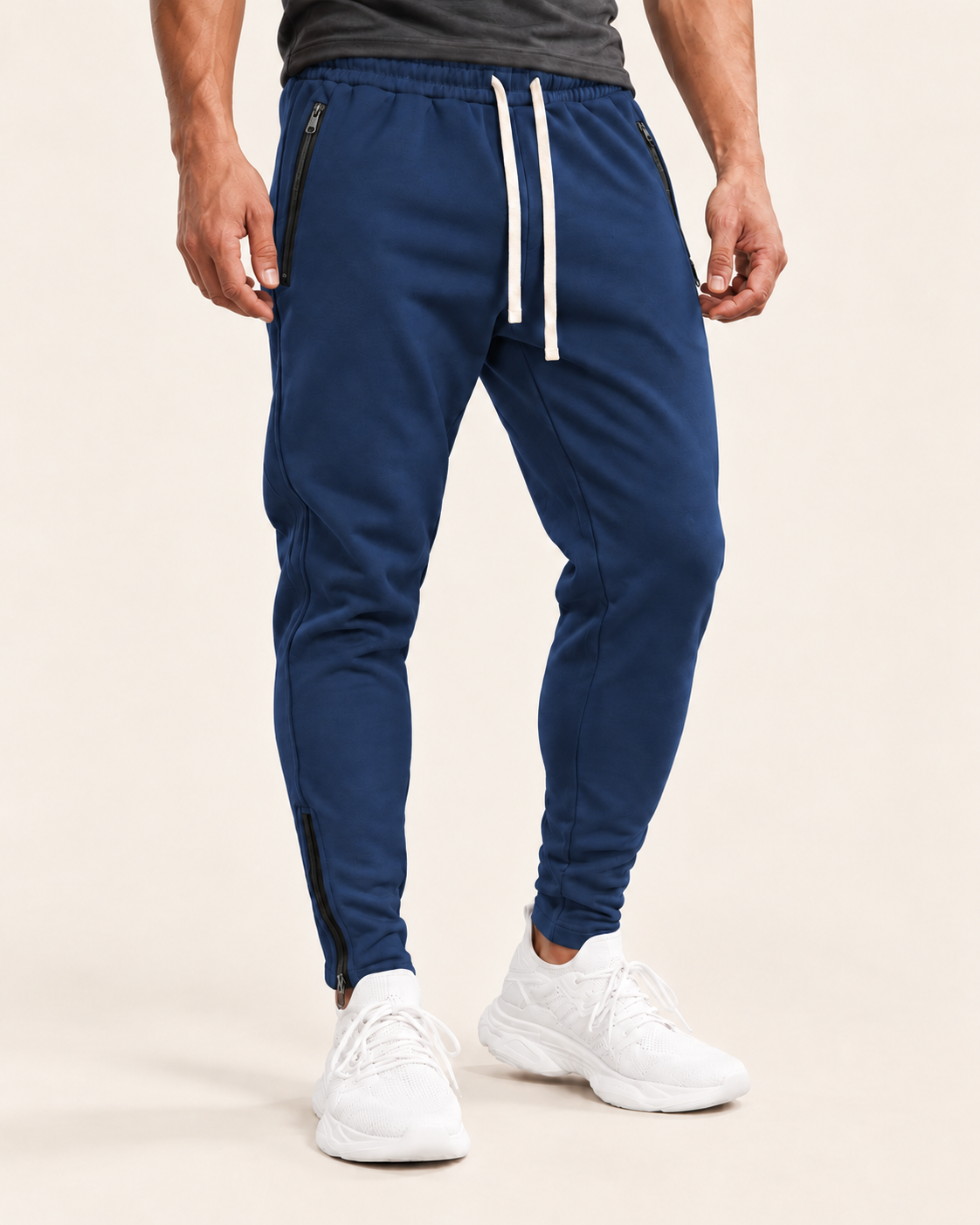 Men's Tapered Joggers With Zip Pockets in Navy