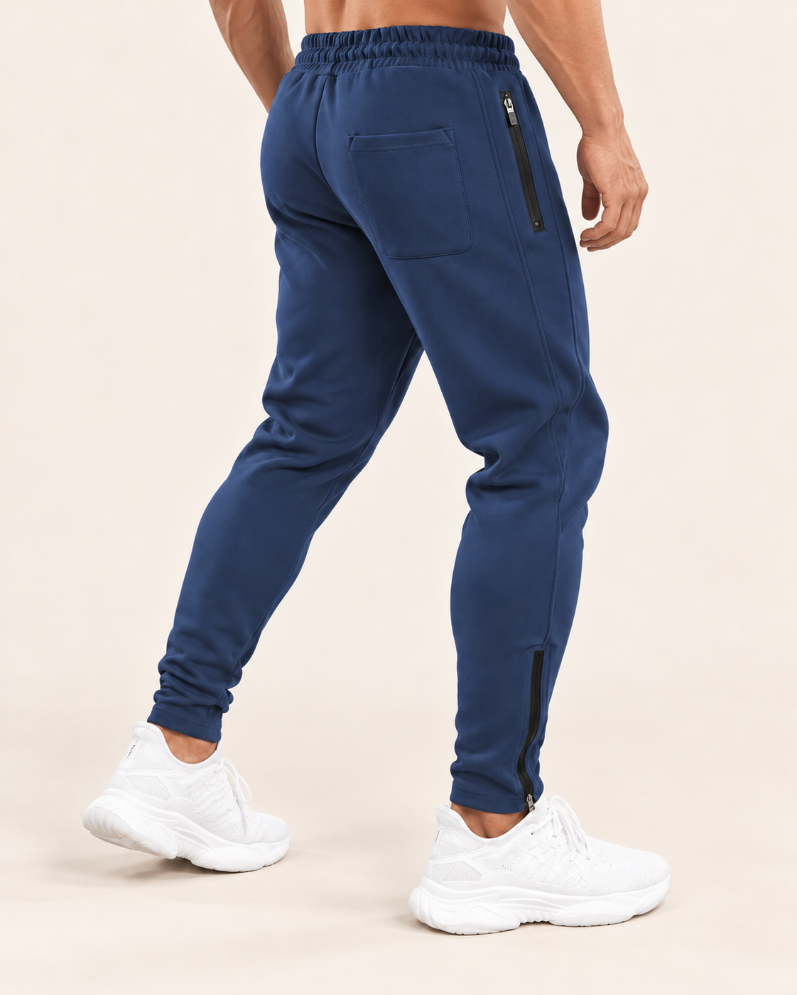 Men's Tapered Joggers With Zip Pockets in Navy, back view