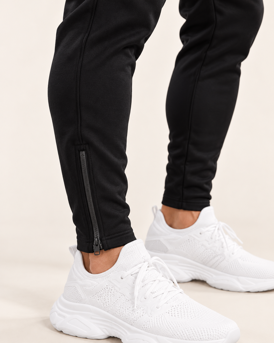 Men's Tapered Joggers With Zip Pockets in Black, ankle zip detail